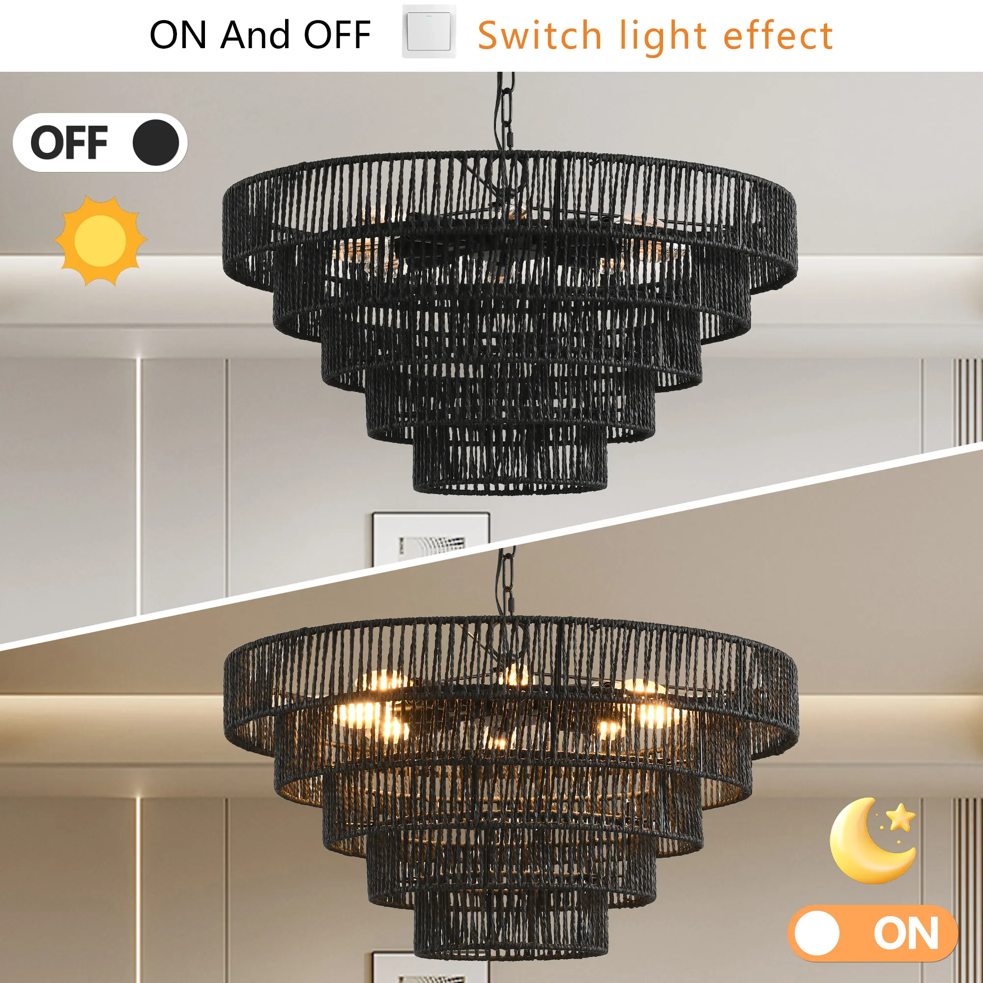 Boho Black Chandelier, 24 in, image 5 of 8
