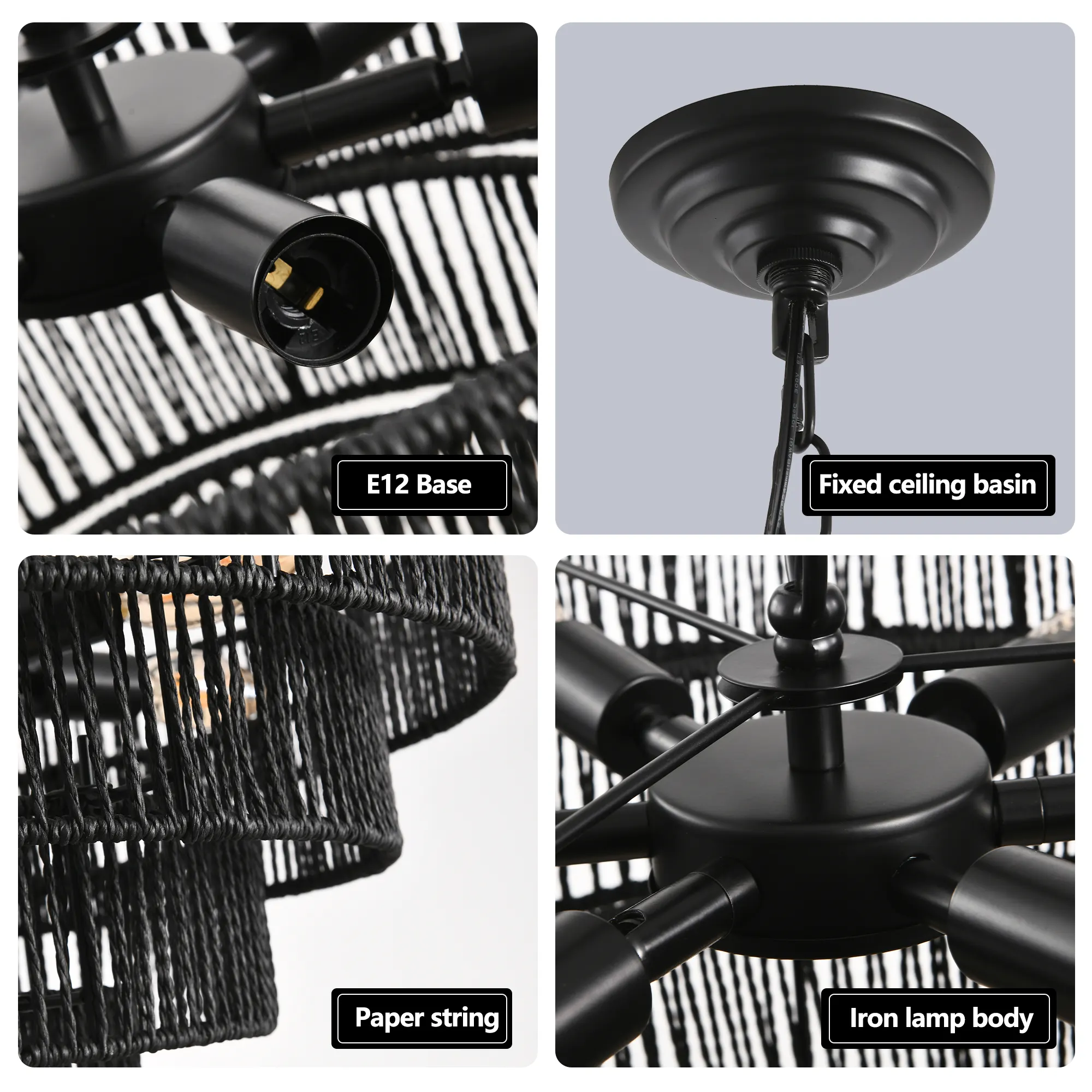 Boho Black Chandelier, 24 in, image 8 of 8