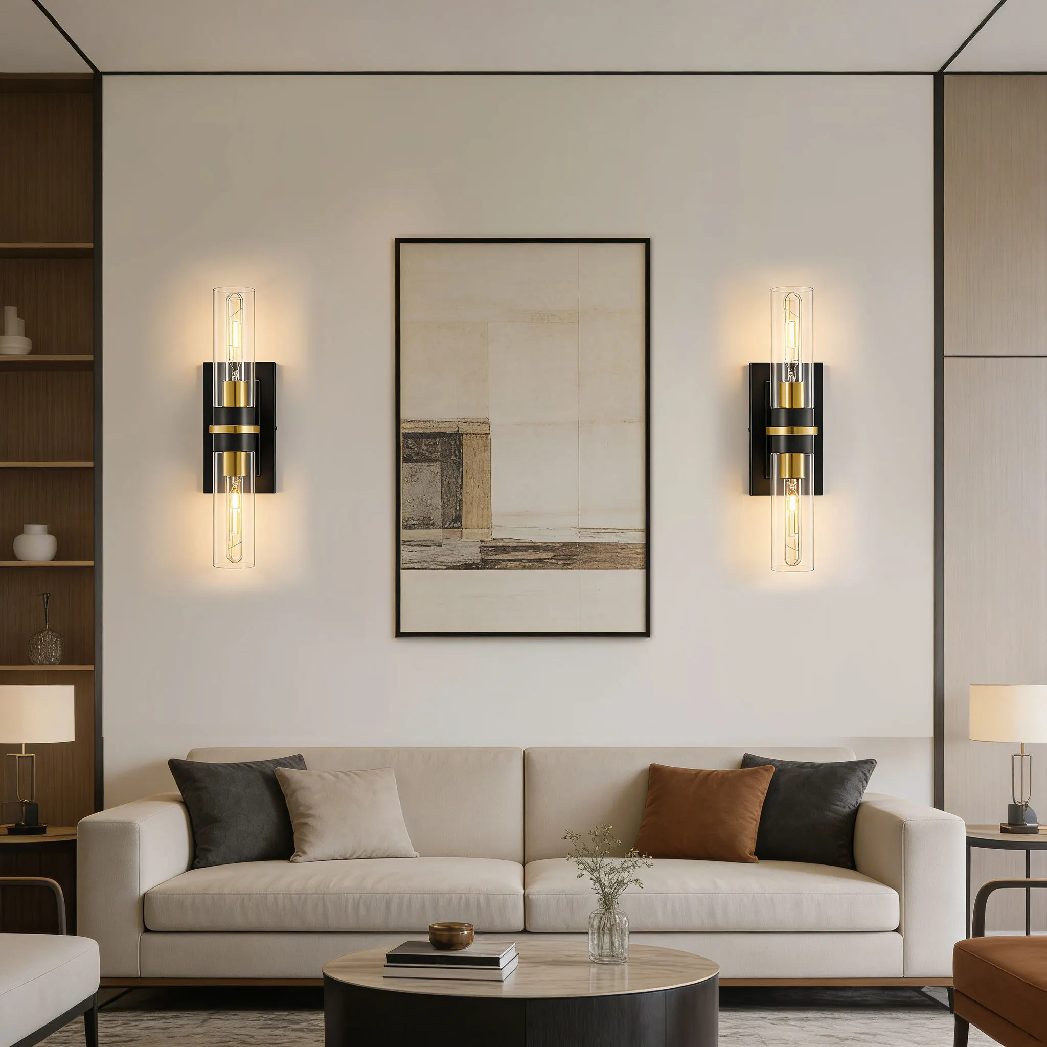 Modern Gold Clear Glass Wall Sconce (2-Pack)