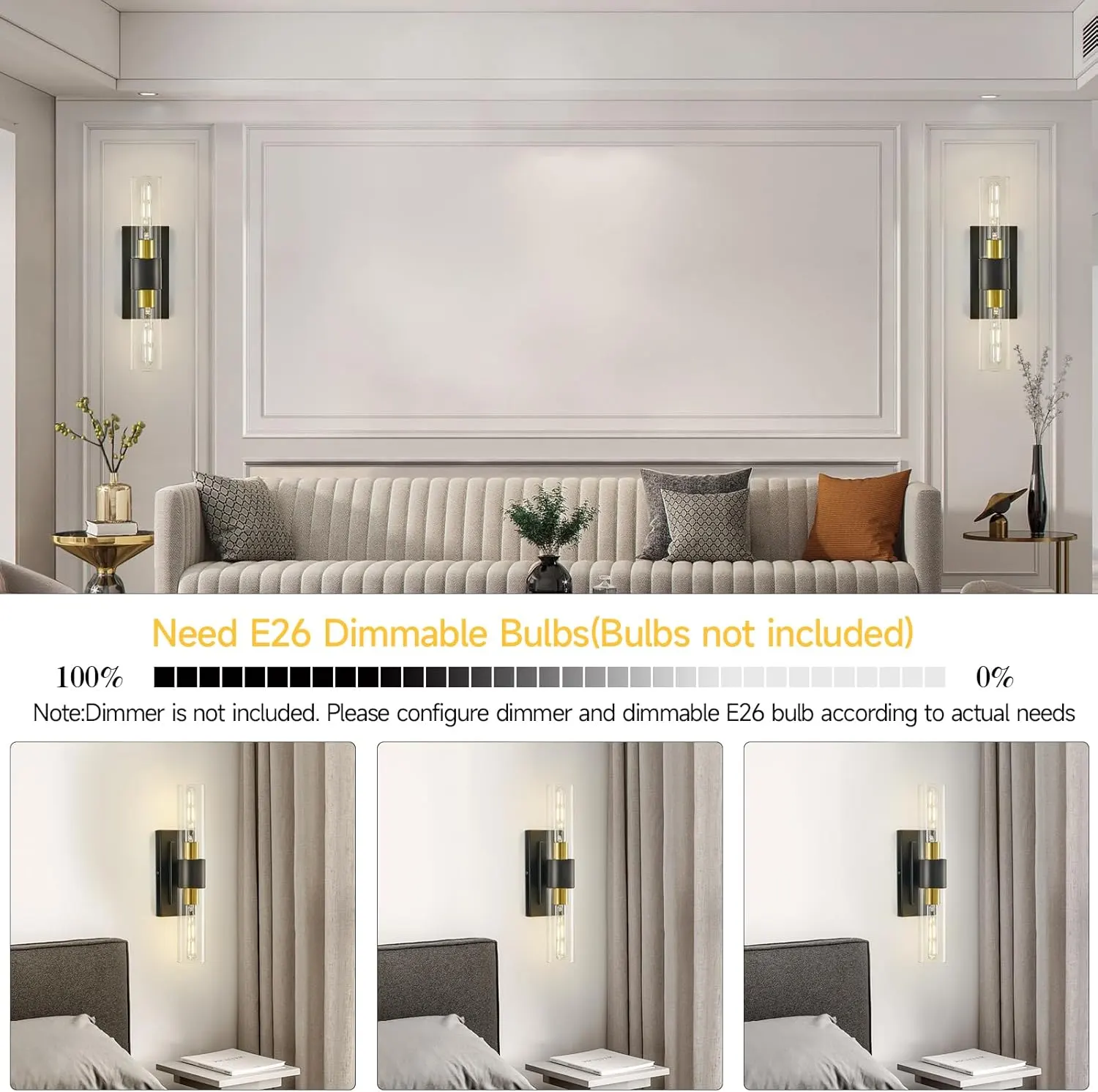 Modern Gold Clear Glass Wall Sconce (2-Pack), image 5 of 9