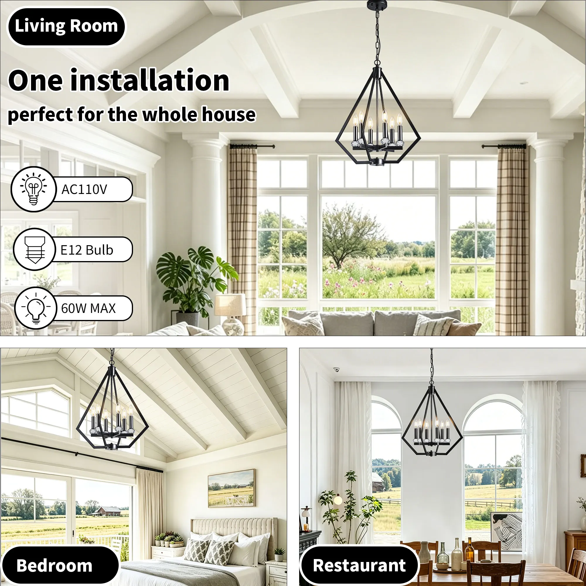 Modern 6-Light Chandelier, image 8 of 13