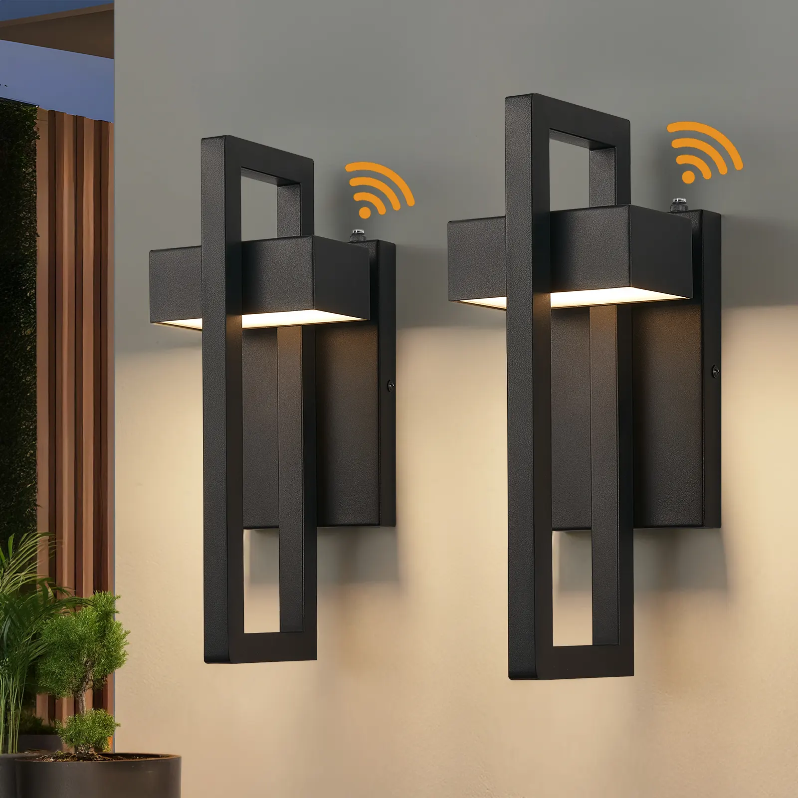 Matte Black Outdoor Wall Light, 13.7 in · Dusk-to-Dawn (2-Pack)