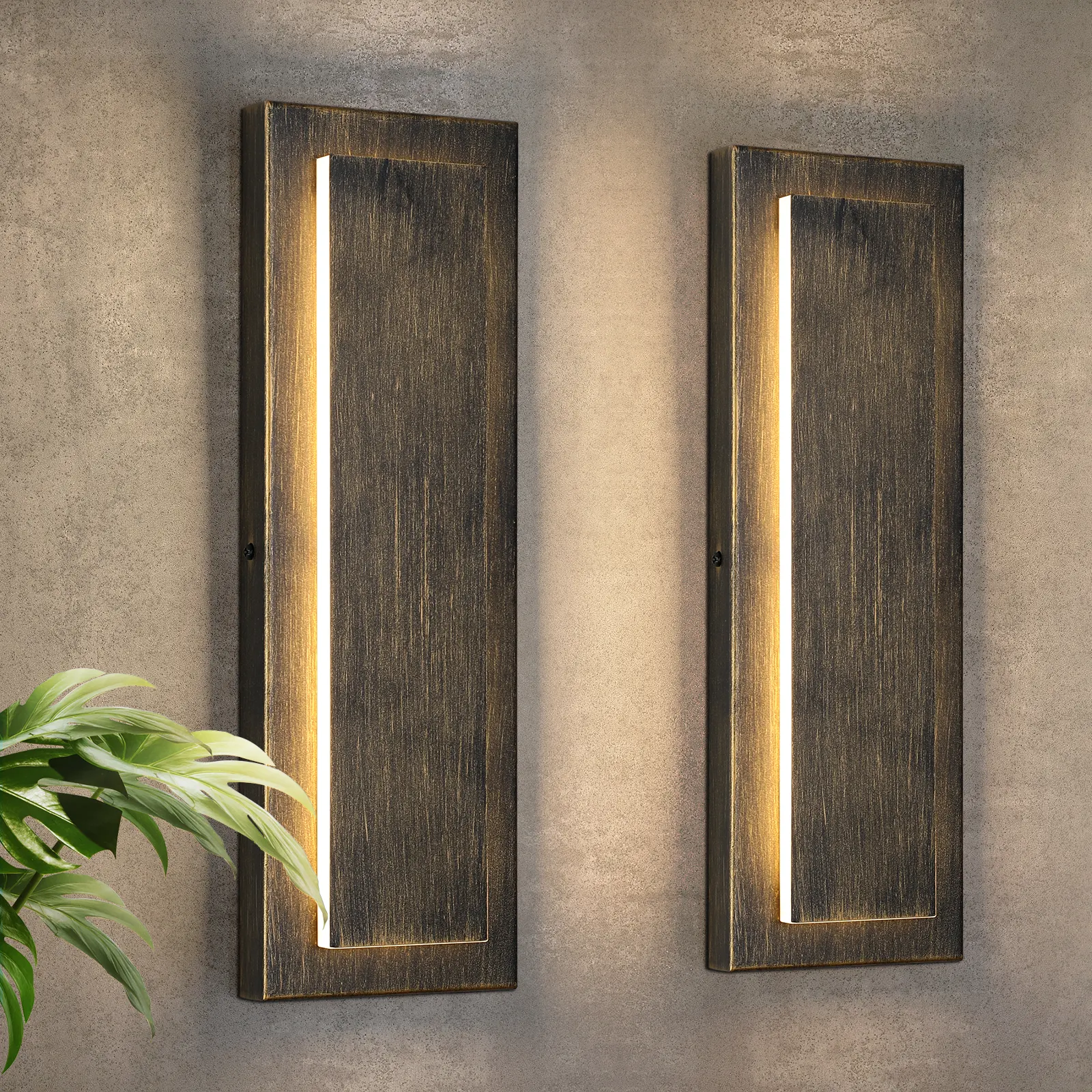 Modern Brass Outdoor Wall Light, 15.7 in (2-Pack)