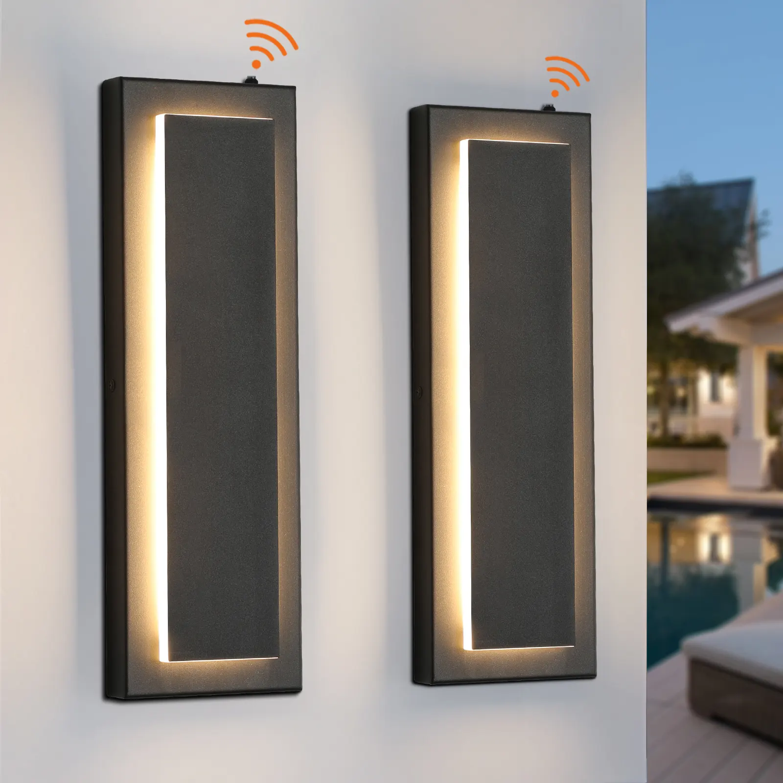 Modern Black Outdoor Wall Light, 15.7 in · Dusk-to-Dawn (2-Pack), image 2 of 8