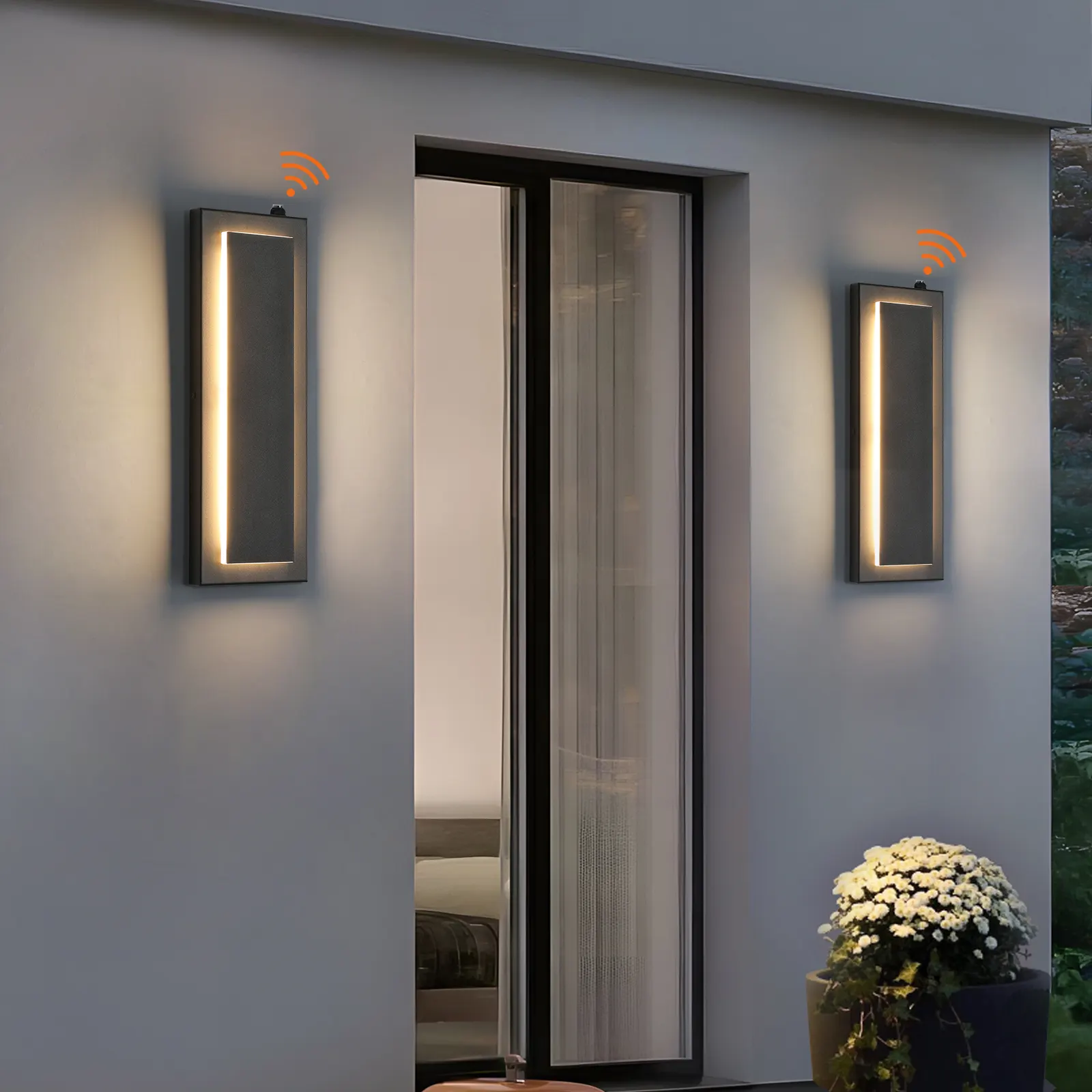 Modern Black Outdoor Wall Light, 15.7 in · Dusk-to-Dawn (2-Pack), image 3 of 8