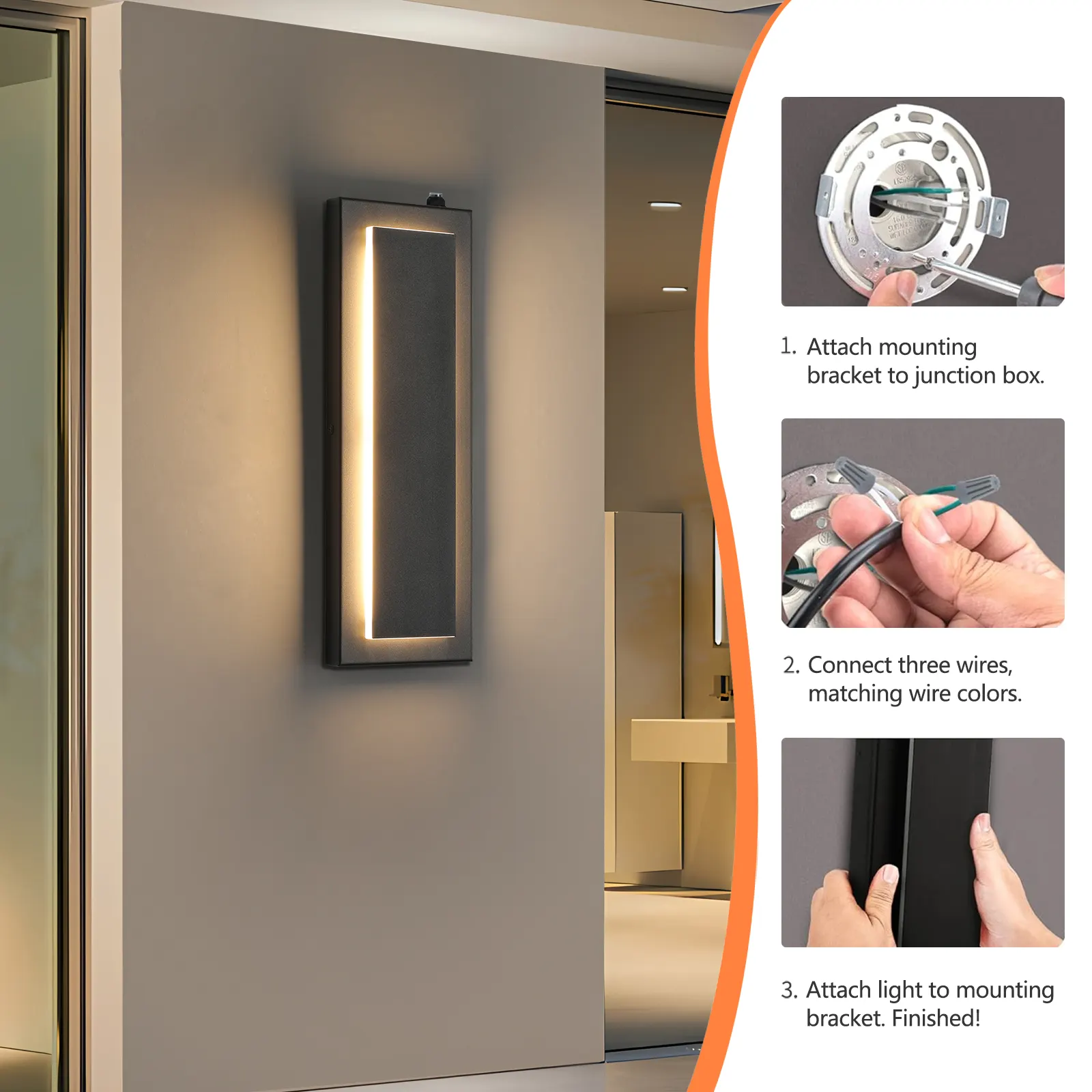 Modern Black Outdoor Wall Light, 15.7 in · Dusk-to-Dawn (2-Pack), image 4 of 8
