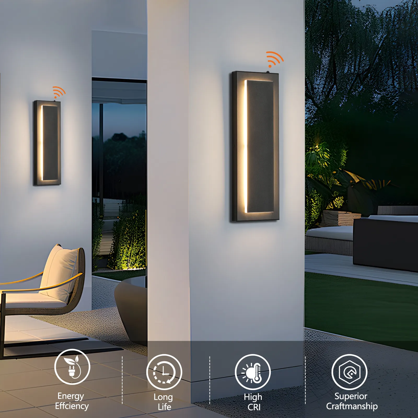 Modern Black Outdoor Wall Light, 15.7 in · Dusk-to-Dawn (2-Pack), image 5 of 8