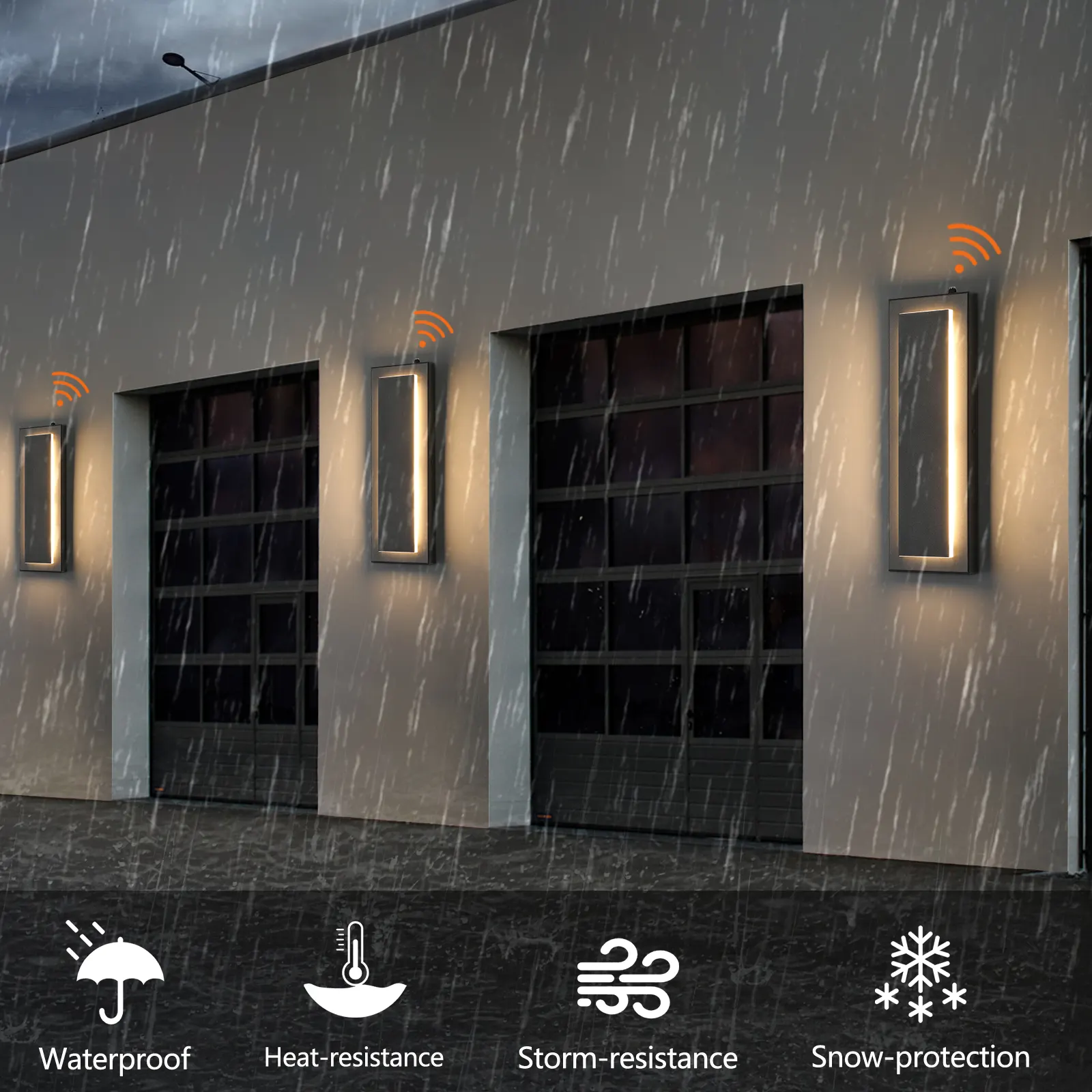 Modern Black Outdoor Wall Light, 15.7 in · Dusk-to-Dawn (2-Pack)