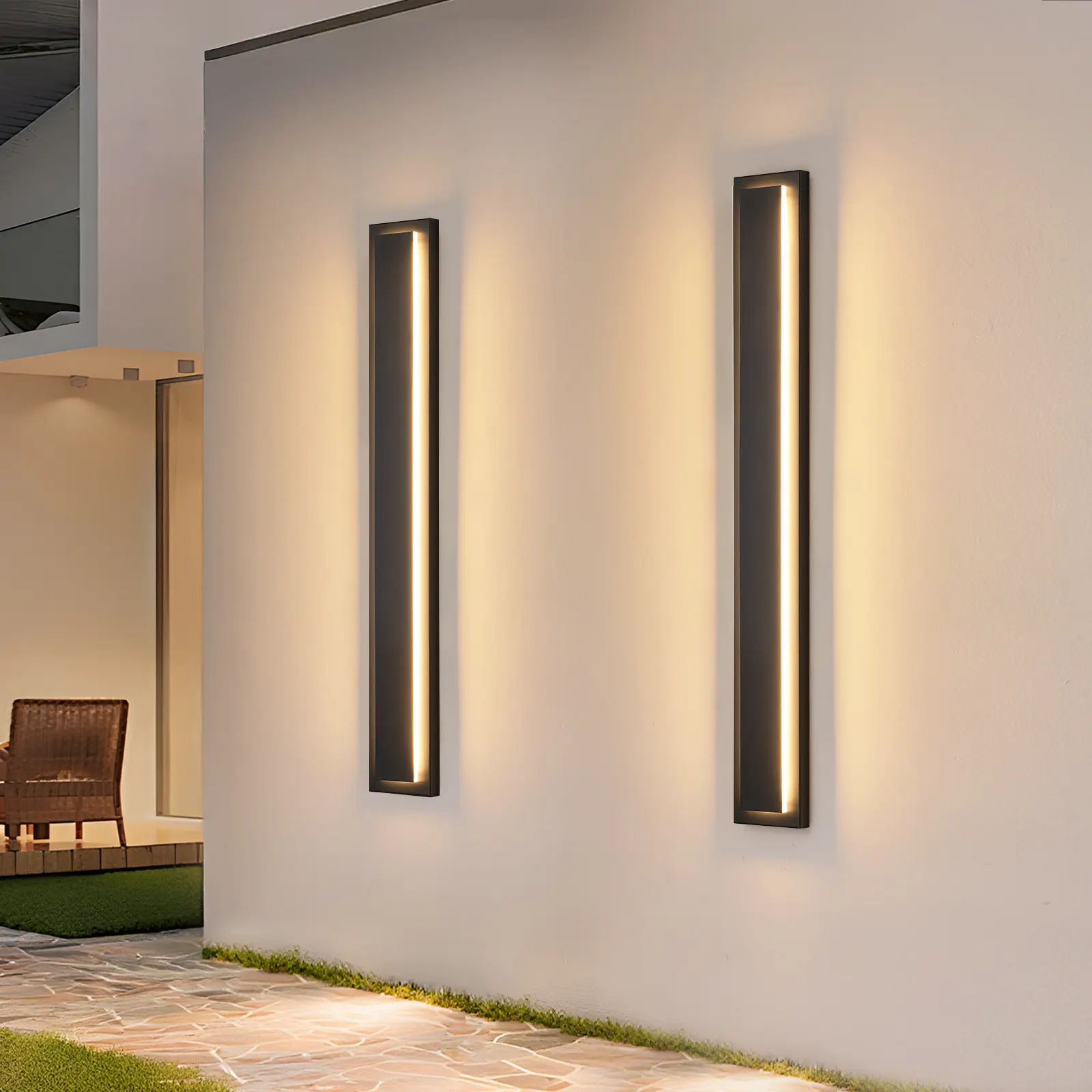Modern Black Outdoor Wall Light, 39.3 in (2-Pack)