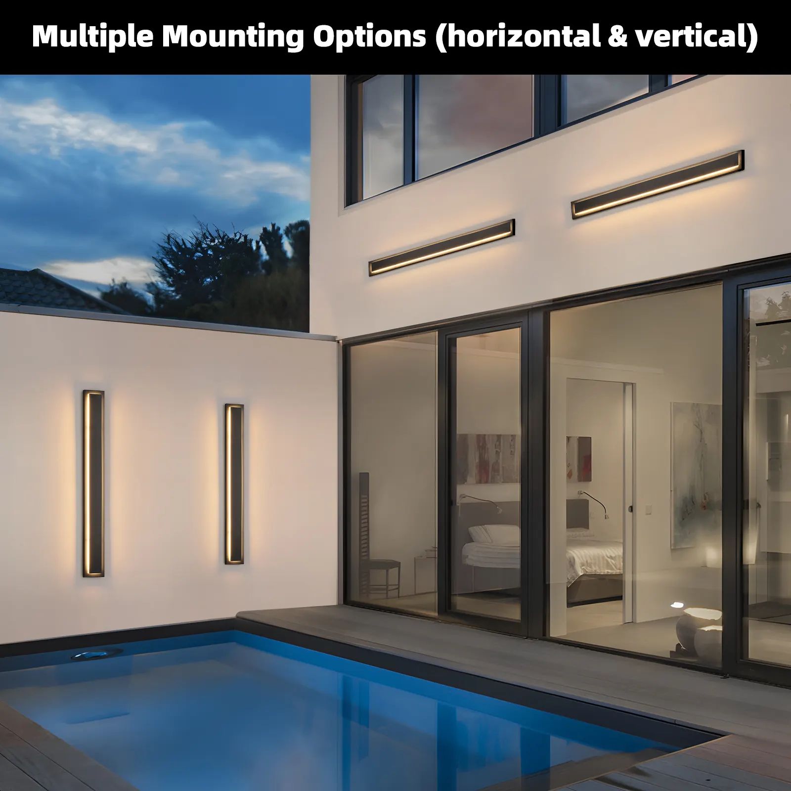 Modern Black Outdoor Wall Light, 39.3 in (2-Pack), image 2 of 7