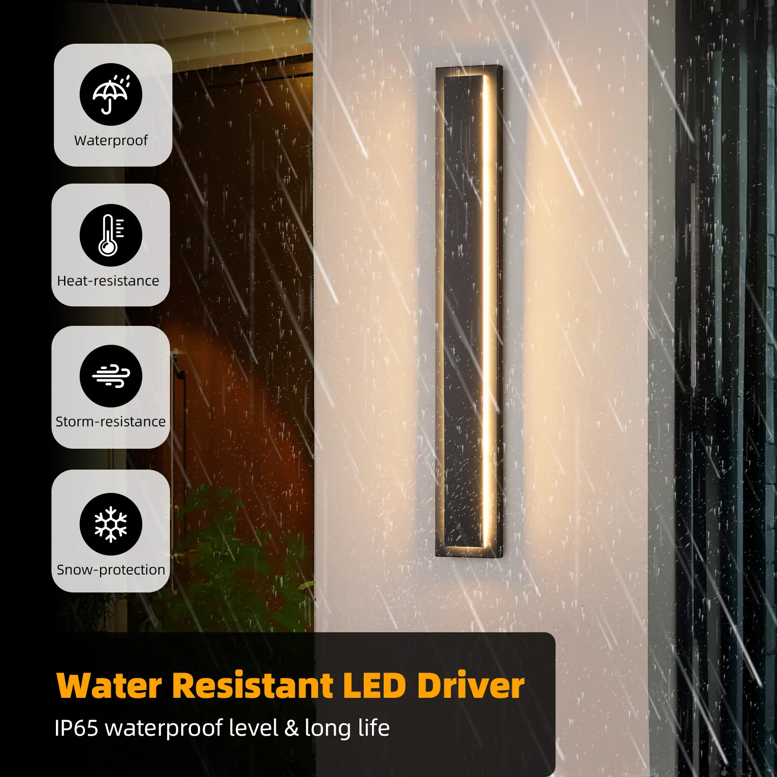 Modern Black Outdoor Wall Light, 39.3 in (2-Pack), image 4 of 7
