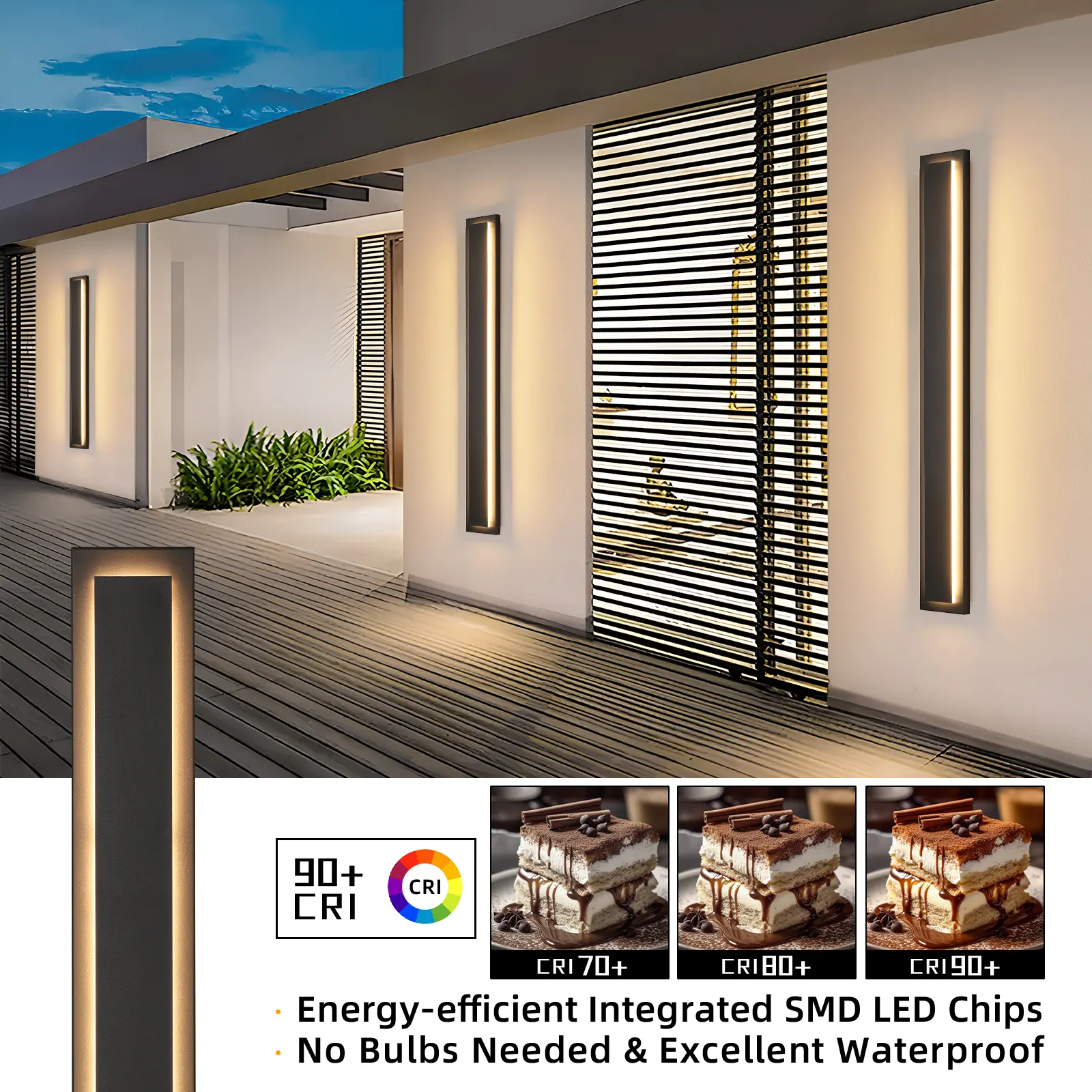 Modern Black Outdoor Wall Light, 39.3 in (2-Pack), image 7 of 7