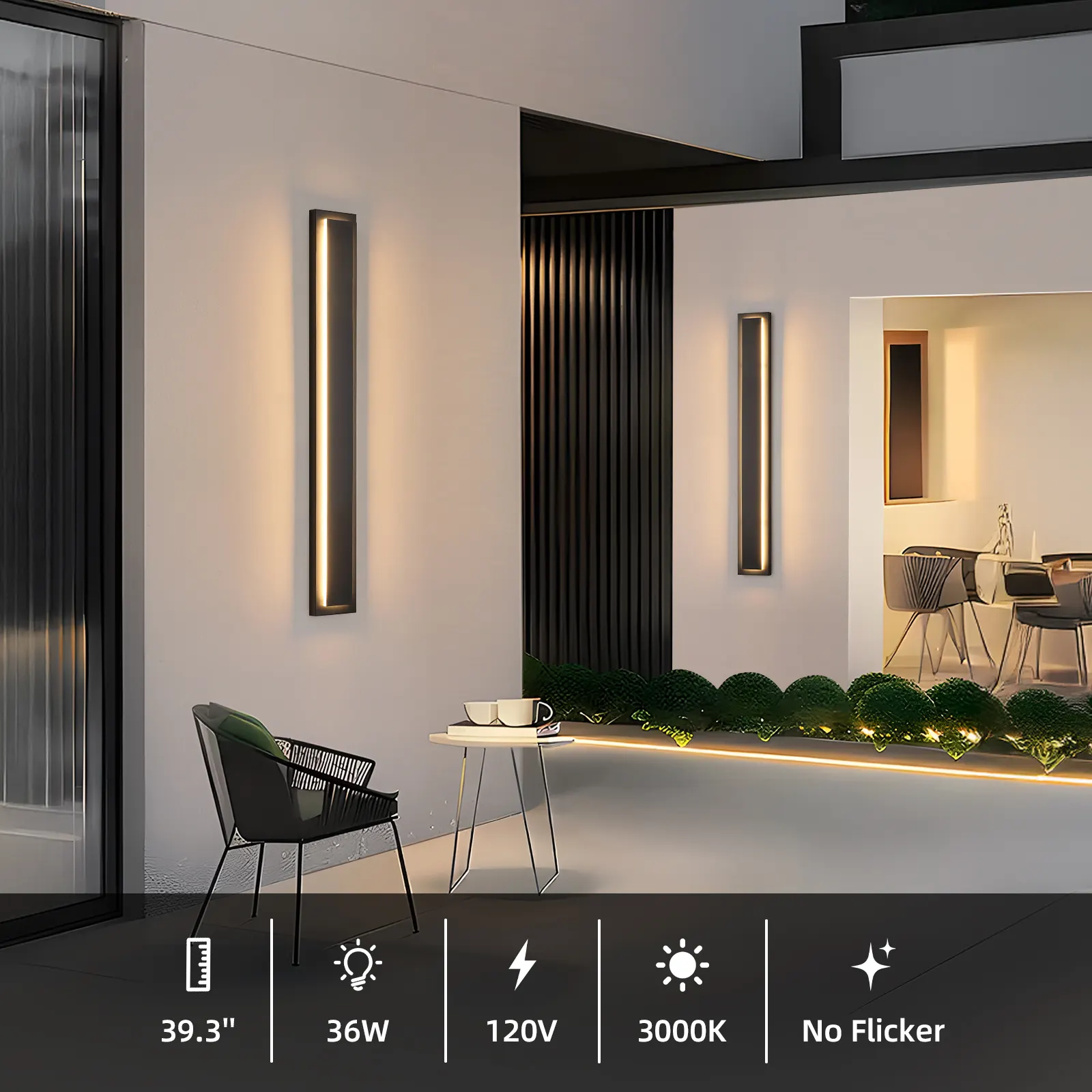 Modern Black Outdoor Wall Light, 39.3 in (2-Pack), image 5 of 7