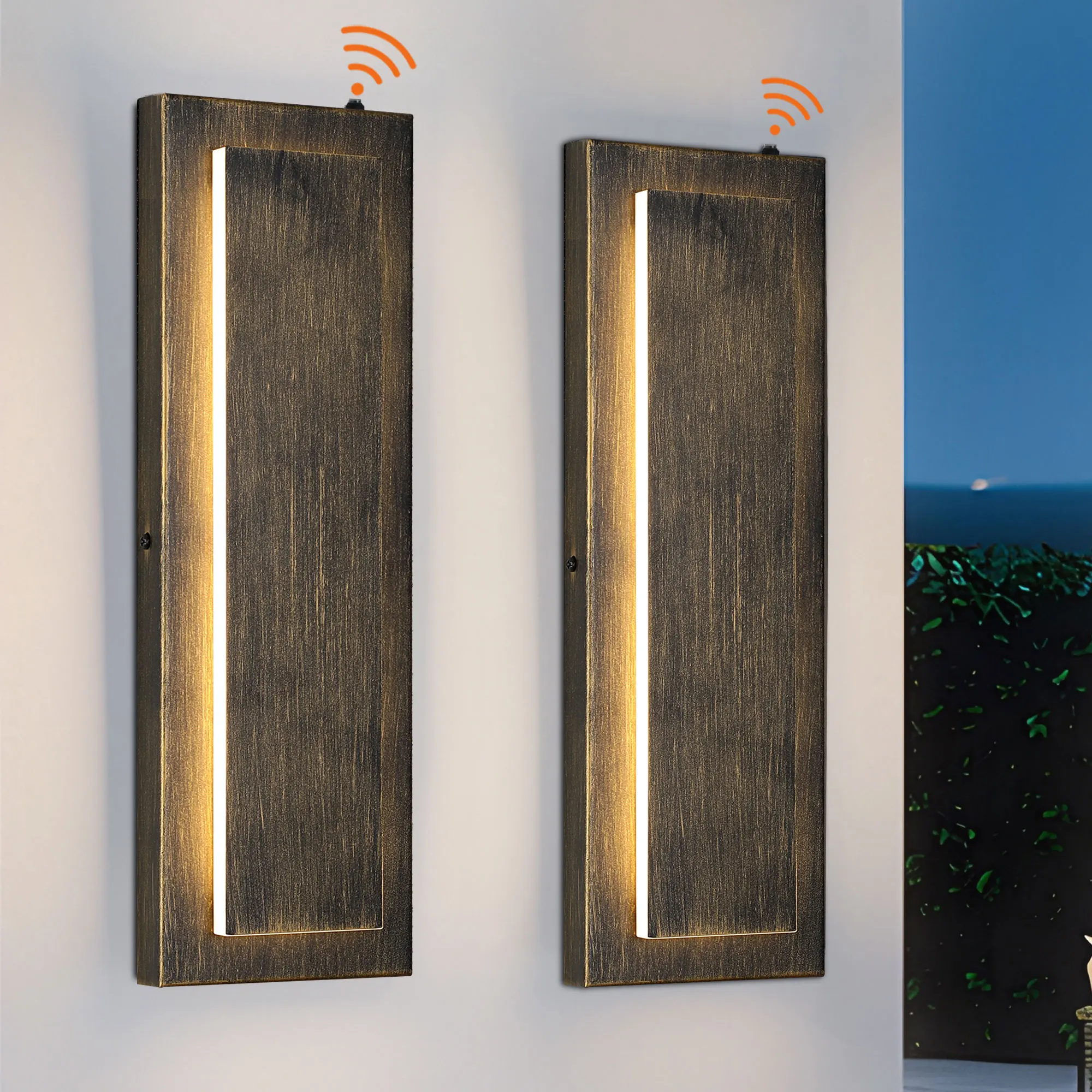 Modern Brass Outdoor Wall Light, 15.7 in · Dusk-to-Dawn (2-Pack), image 2 of 3