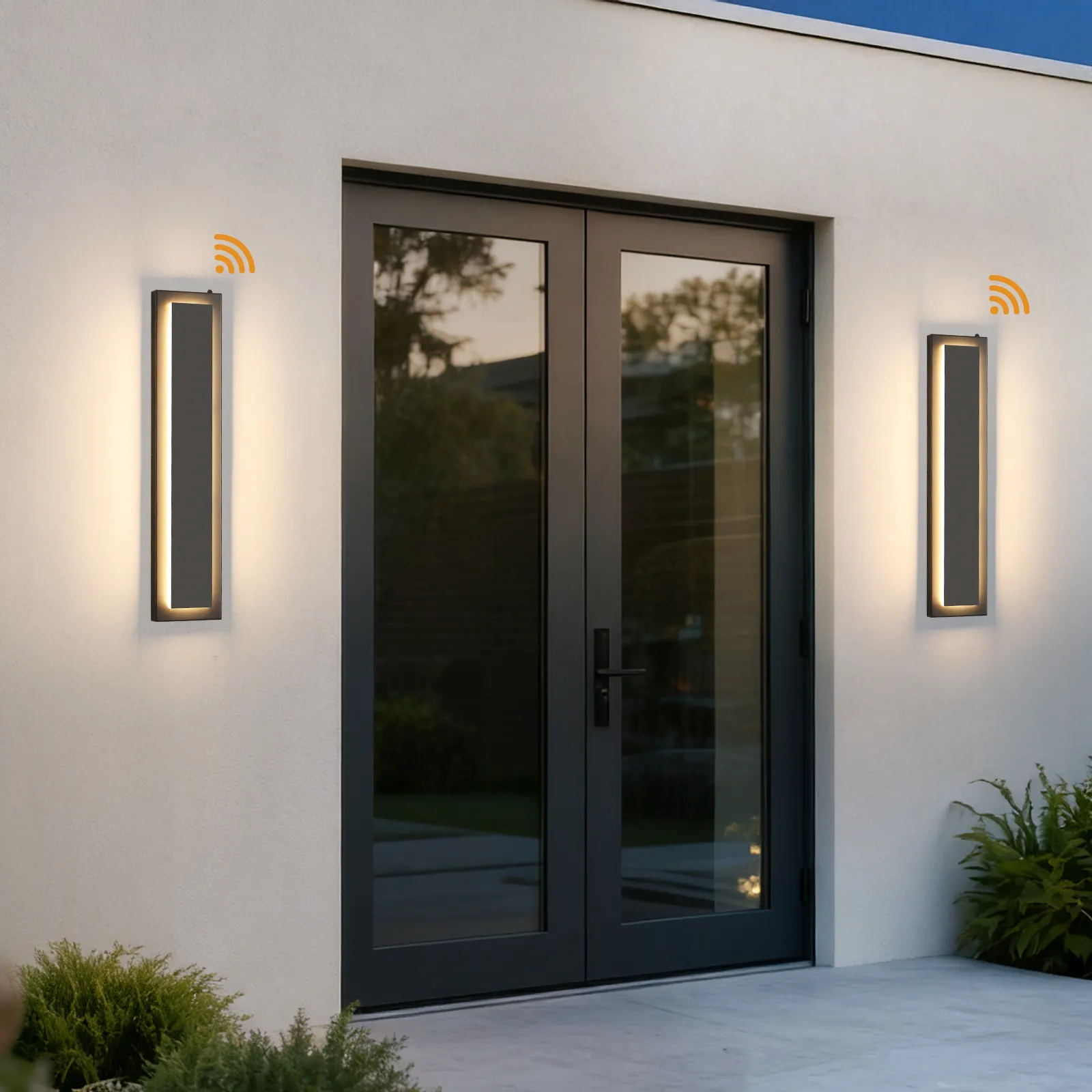 Modern Black Outdoor Wall Light, 23.6 in · Dusk-to-Dawn (2-Pack)
