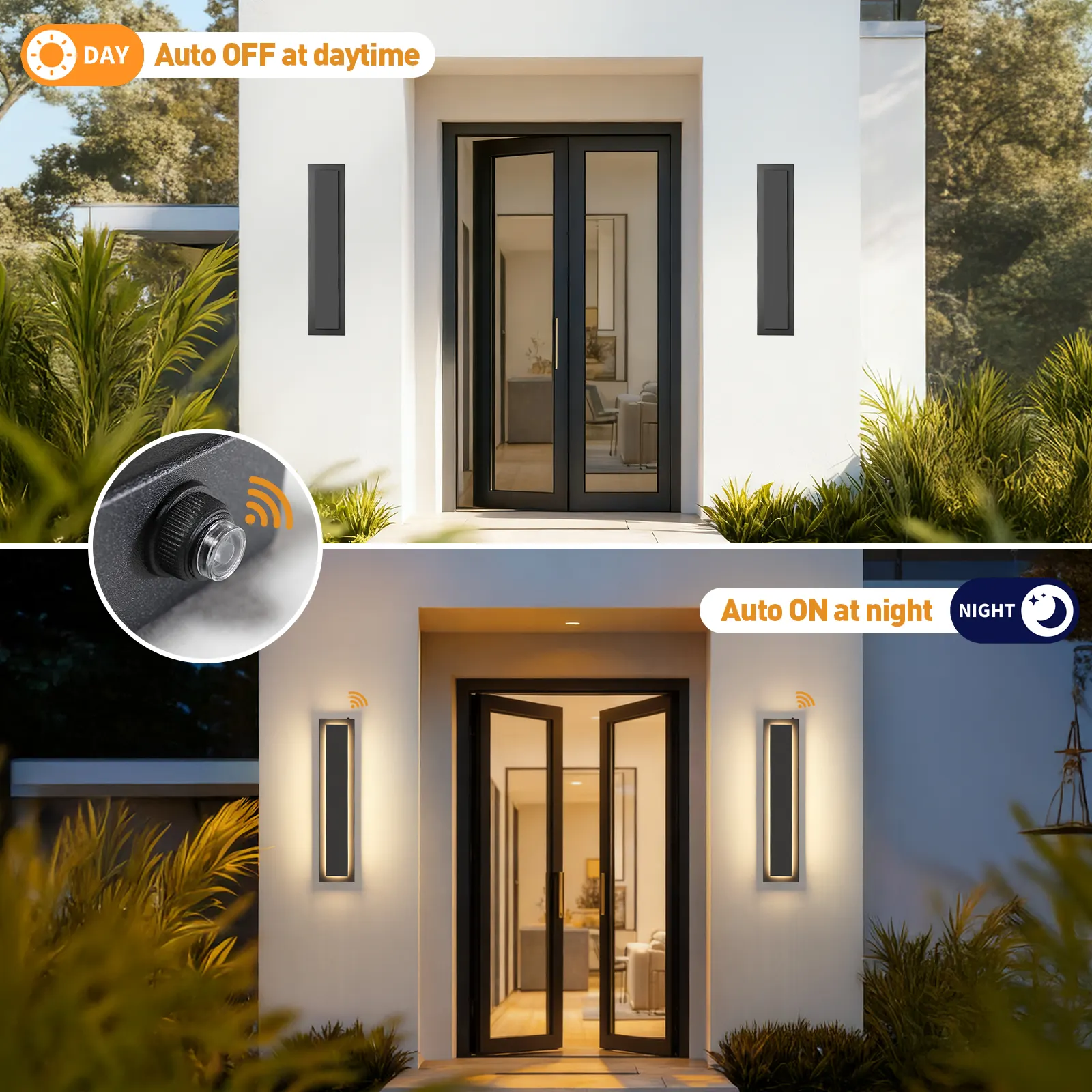 Modern Black Outdoor Wall Light, 23.6 in · Dusk-to-Dawn (2-Pack), image 2 of 7