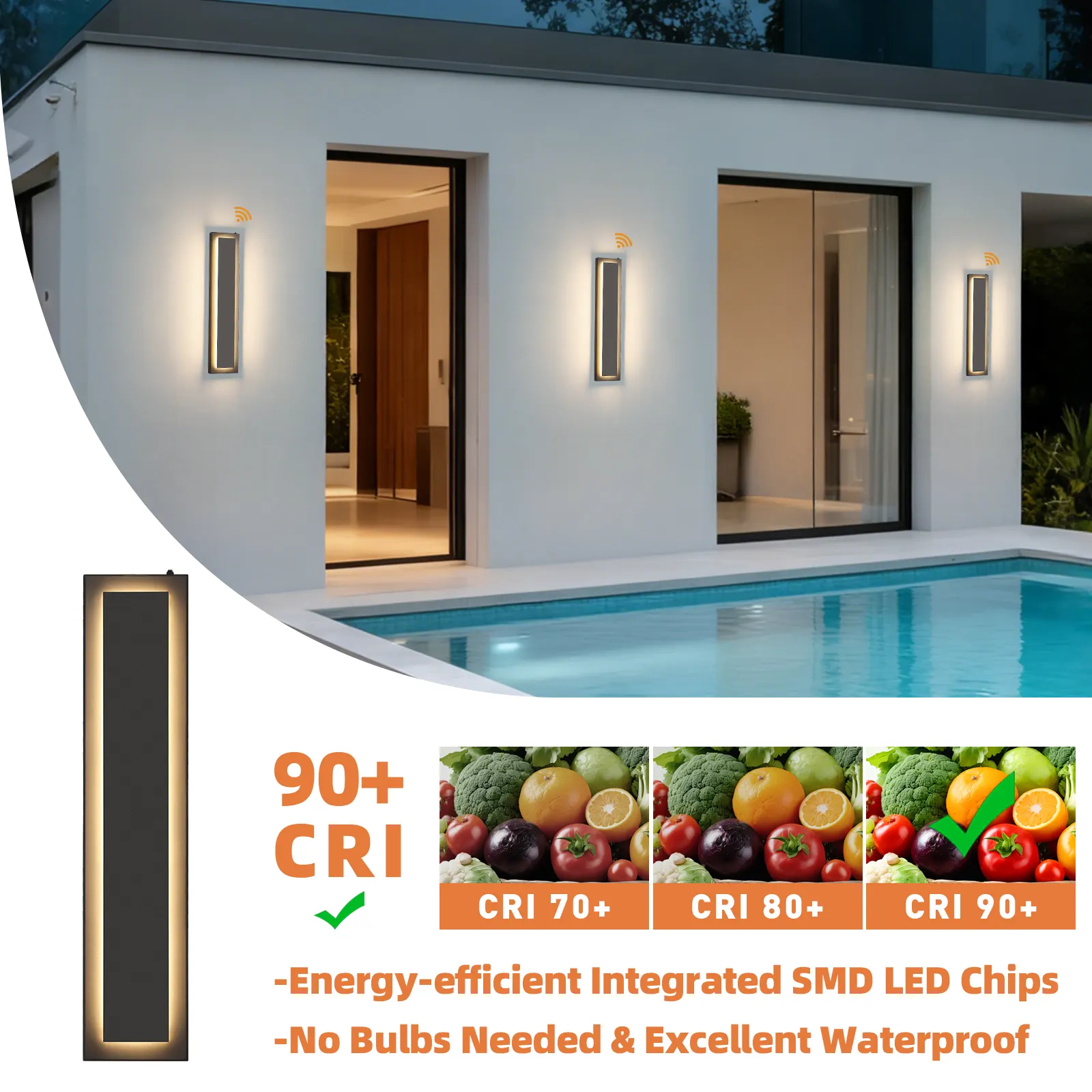 Modern Black Outdoor Wall Light, 23.6 in · Dusk-to-Dawn (2-Pack), image 6 of 7
