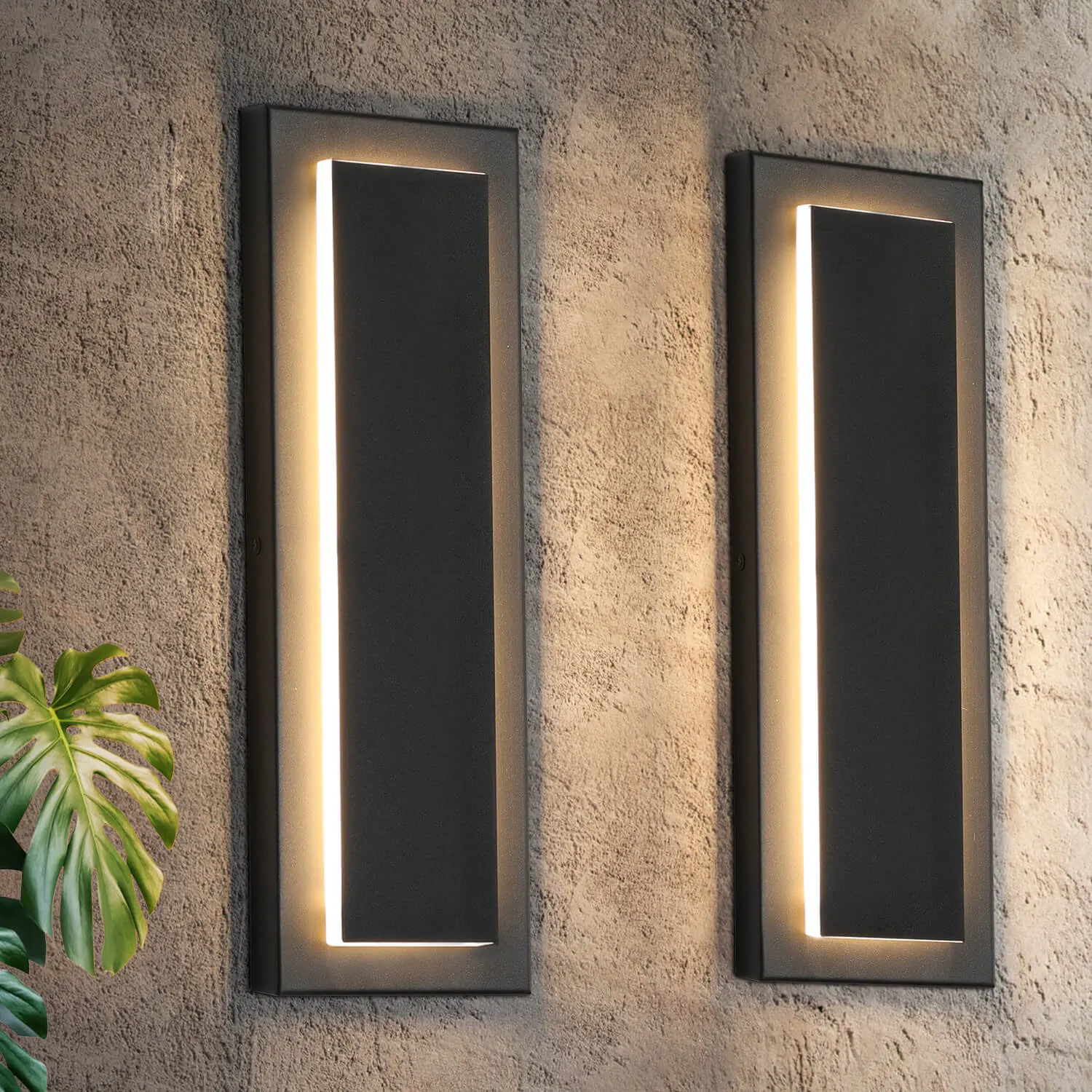 Modern Black Outdoor Wall Light, 15.7 in (2-Pack)