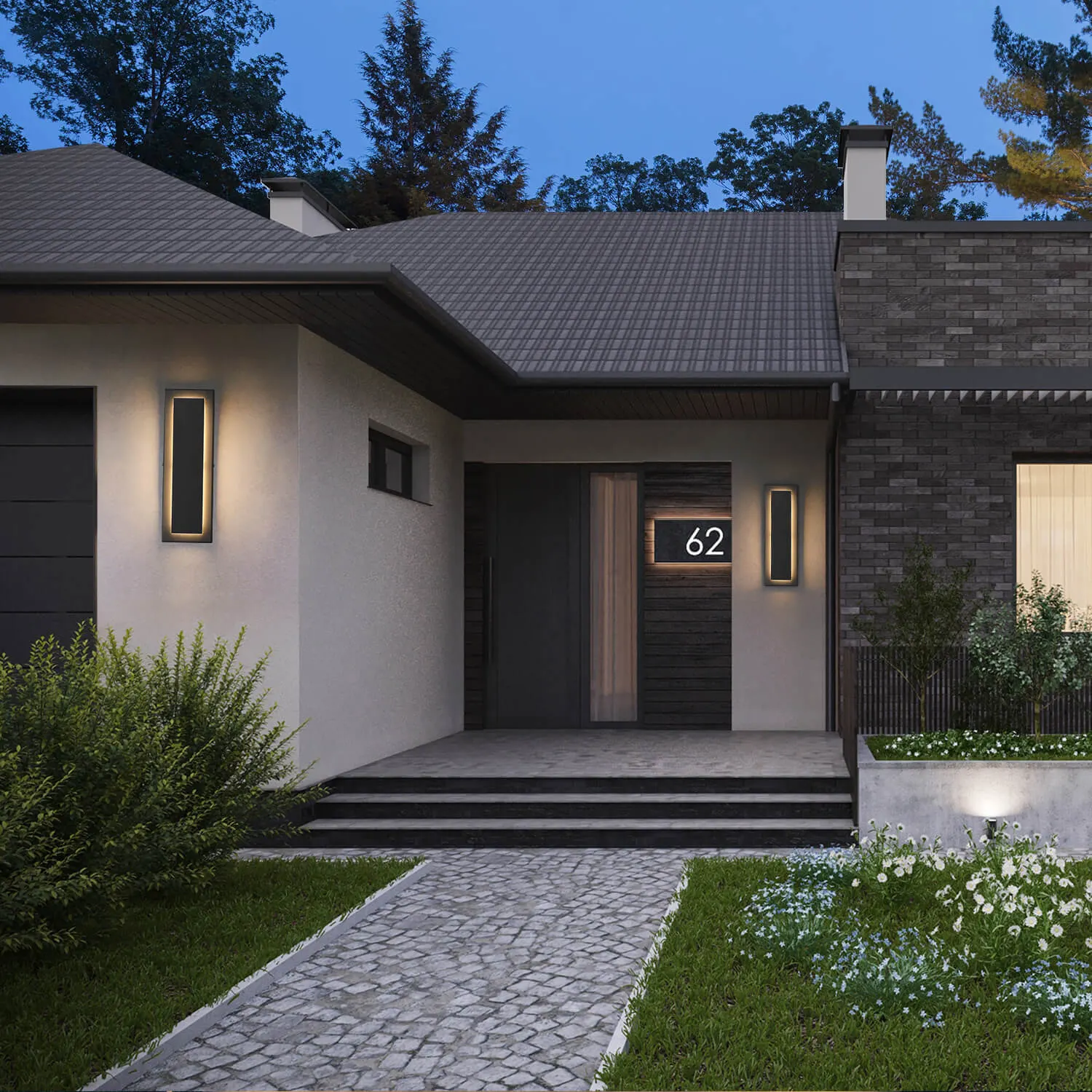Modern Black Outdoor Wall Light, 15.7 in (2-Pack), image 2 of 3