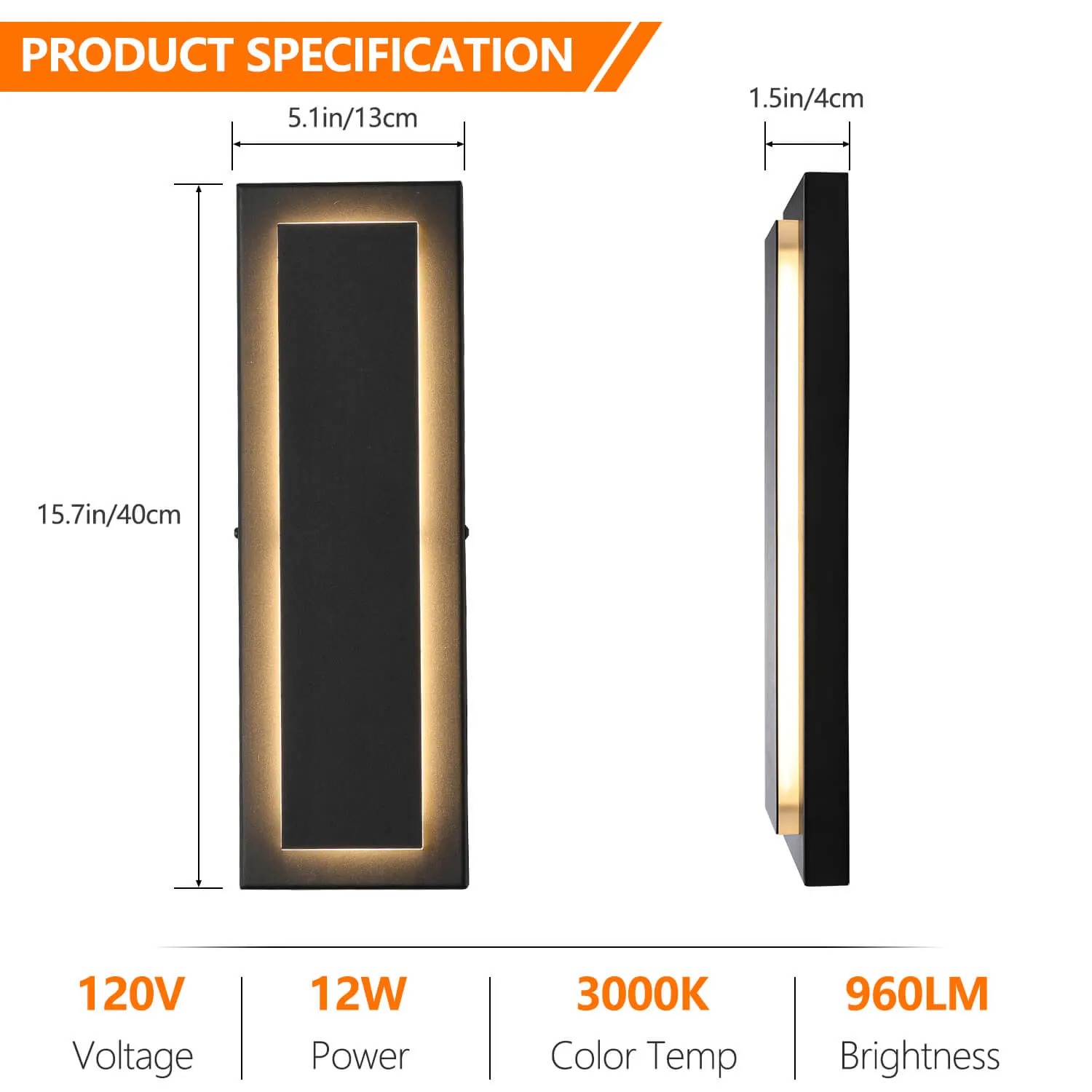 Modern Black Outdoor Wall Light, 15.7 in (2-Pack), image 3 of 3