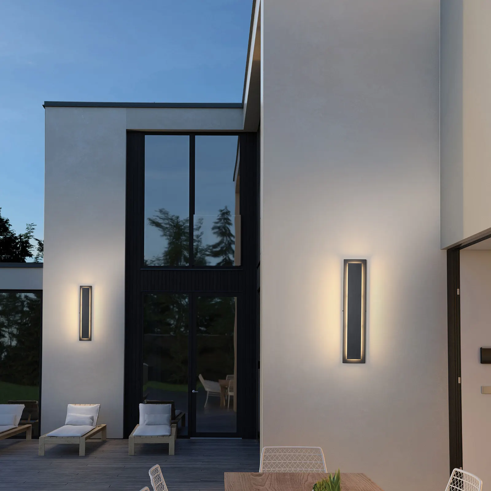 Modern Black Outdoor Wall Light, 23.6 in (2-Pack)