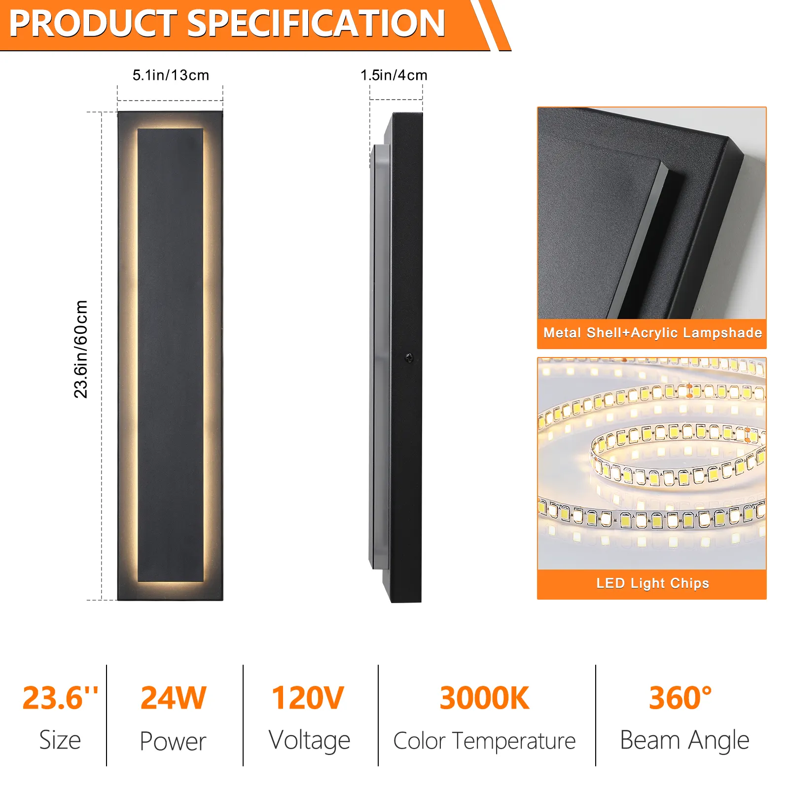 Modern Black Outdoor Wall Light, 23.6 in (2-Pack), image 8 of 8