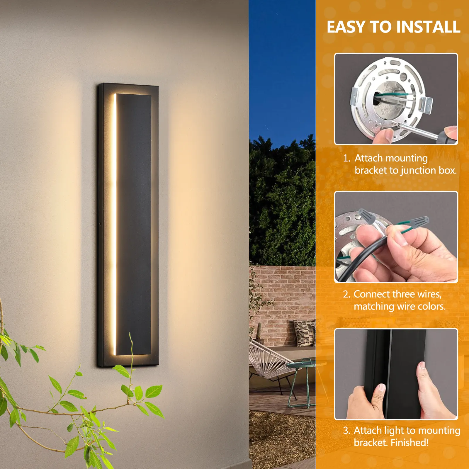 Modern Black Outdoor Wall Light, 23.6 in (2-Pack), image 5 of 8