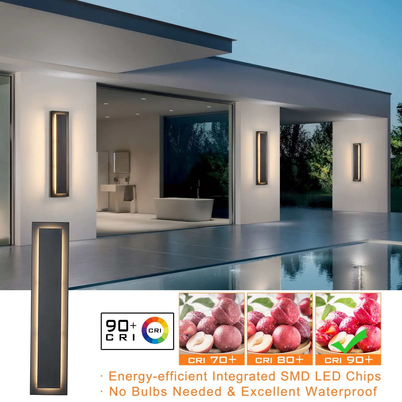 Modern Black Outdoor Wall Light, 23.6 in (2-Pack), image 6 of 8