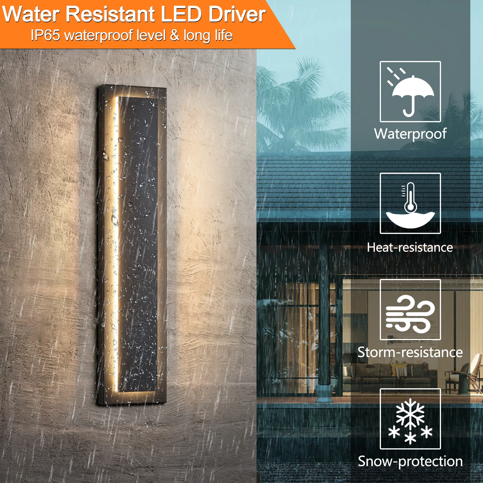 Modern Black Outdoor Wall Light, 23.6 in (2-Pack), image 7 of 8