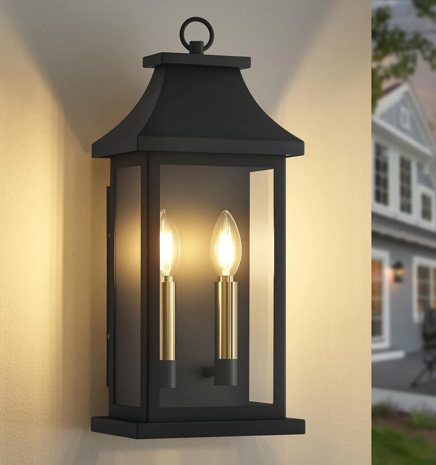 Farmhouse 2-Light Glass Outdoor Wall Lantern, 17.5 in