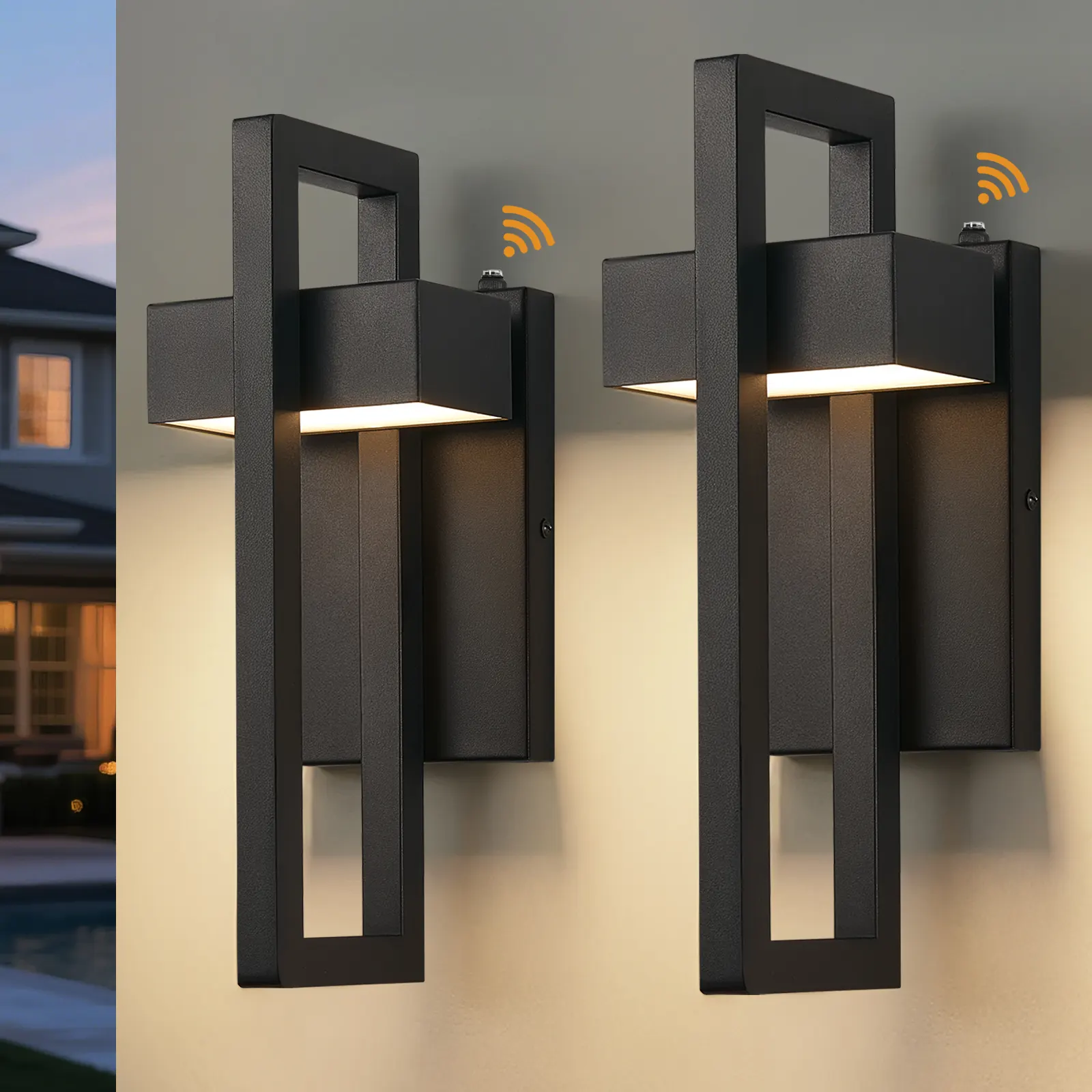 Matte Black Outdoor Wall Light, 16.7 in · Dusk-to-Dawn (2-Pack)