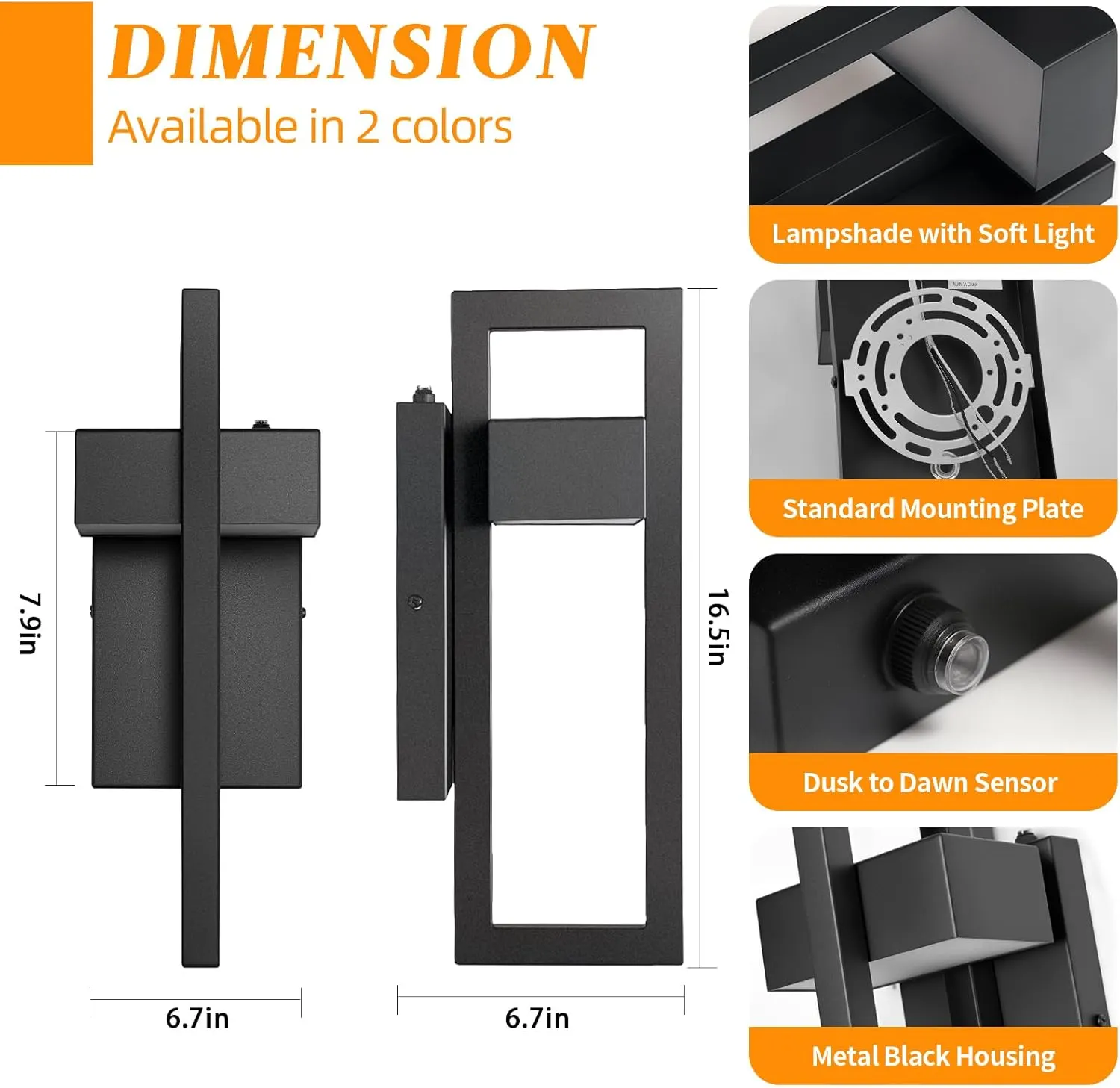 Matte Black Outdoor Wall Light, 16.7 in · Dusk-to-Dawn (2-Pack), image 2 of 7