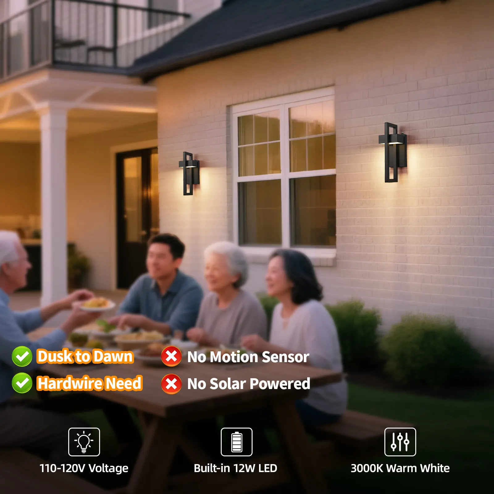 Matte Black Outdoor Wall Light, 16.7 in · Dusk-to-Dawn (2-Pack), image 4 of 7