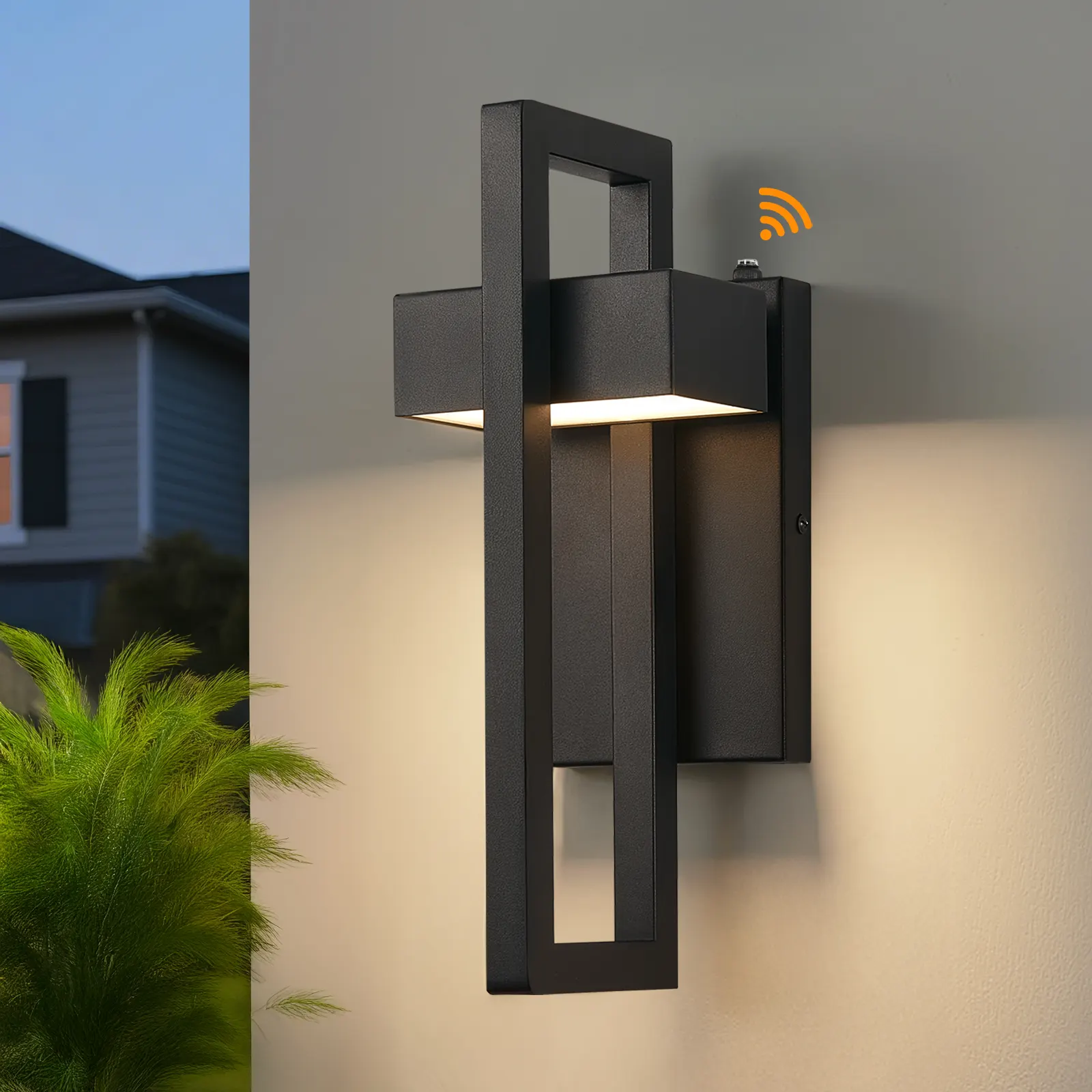 Matte Black Outdoor Wall Light, 16.7 in · Dusk-to-Dawn