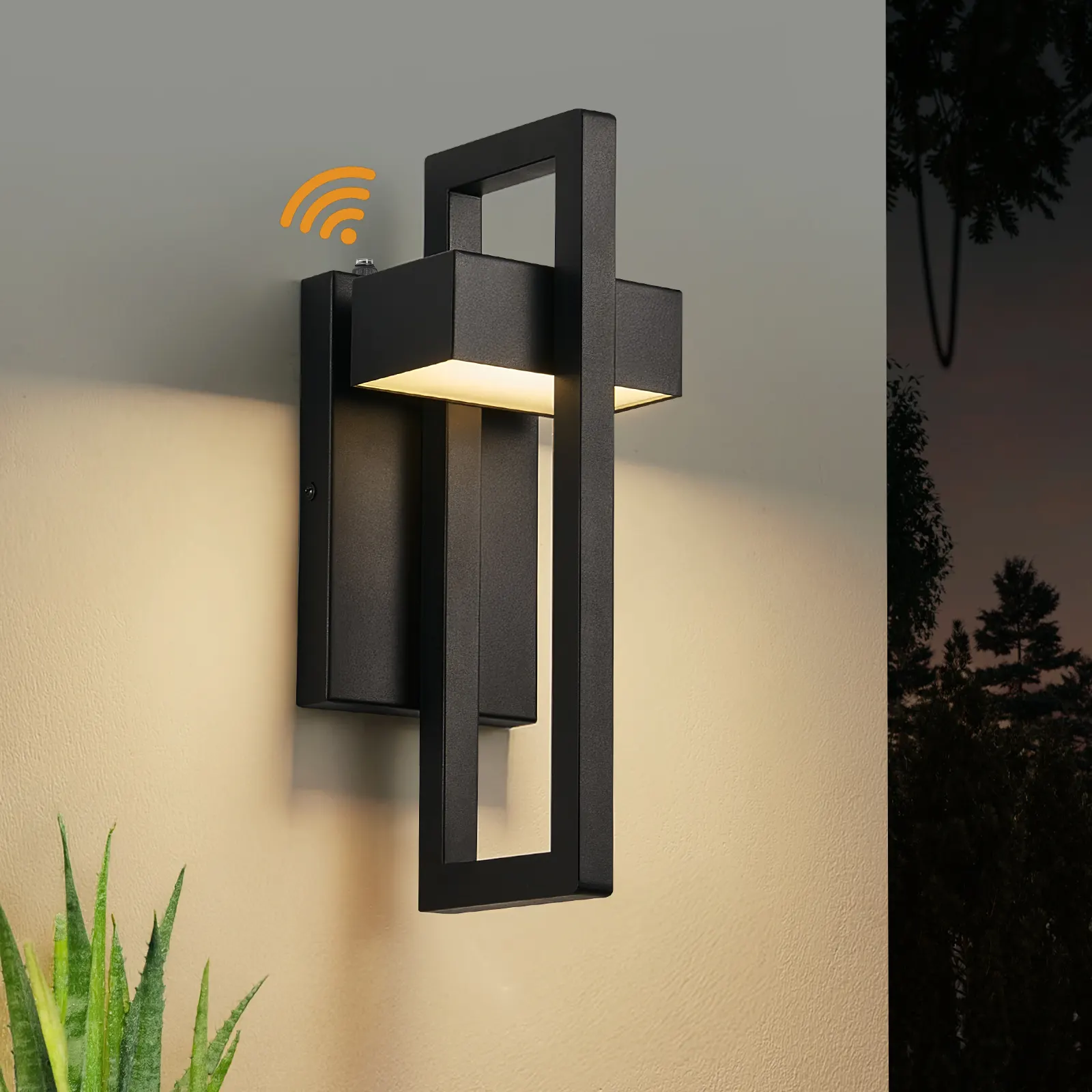 Matte Black Outdoor Wall Light, 13.7 in · Dusk-to-Dawn