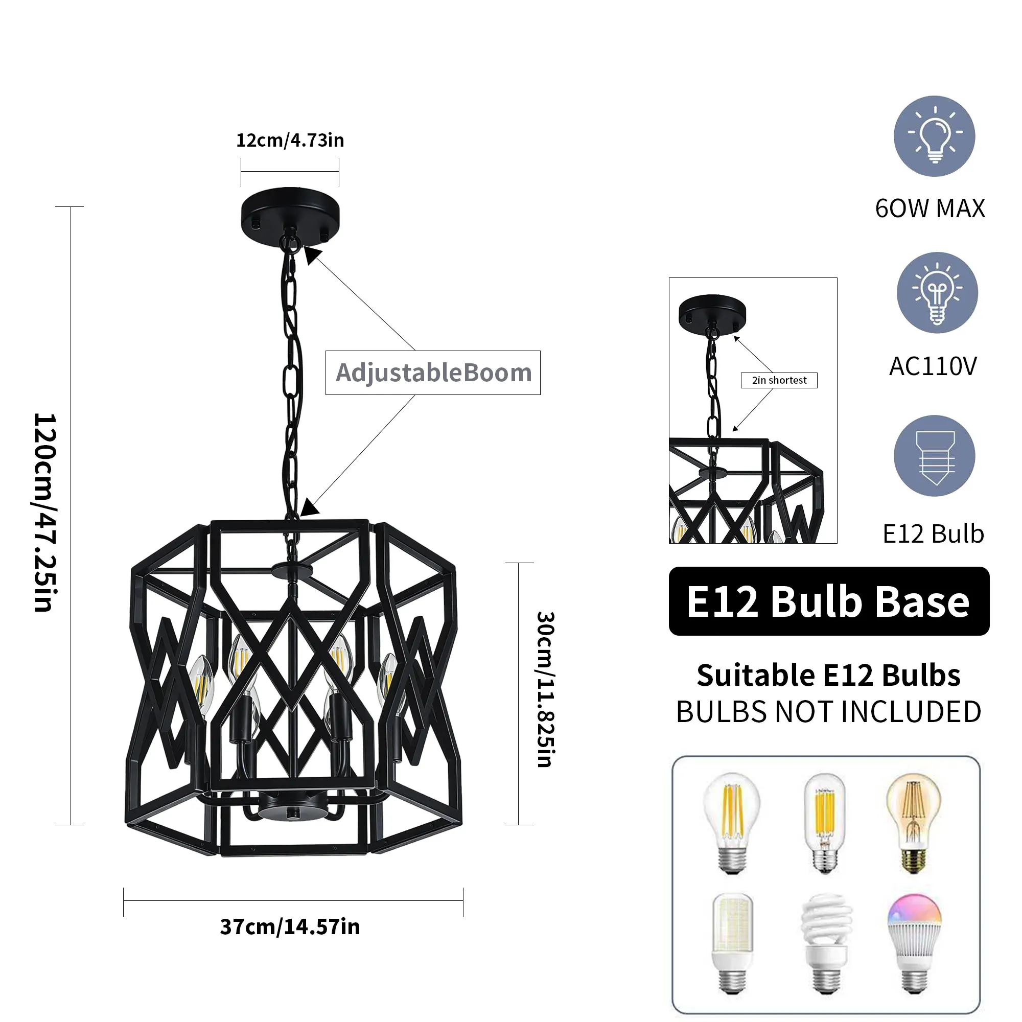 Industrial 6-Light Chandelier, 14.57 in, image 9 of 9