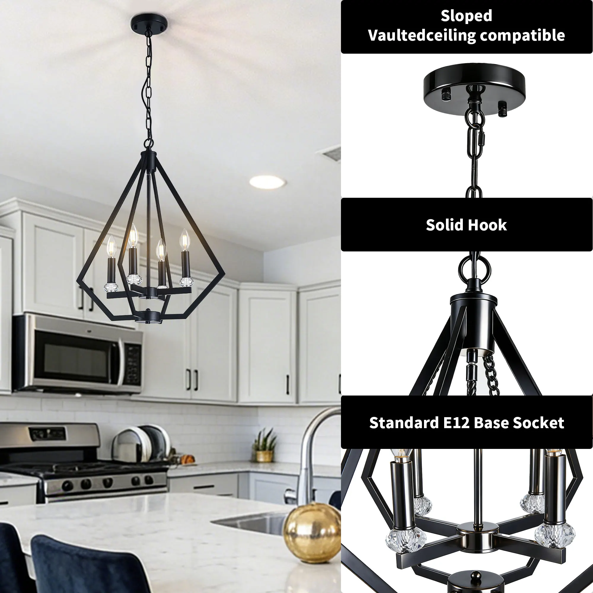 Modern 4-Light Chandelier, image 5 of 10