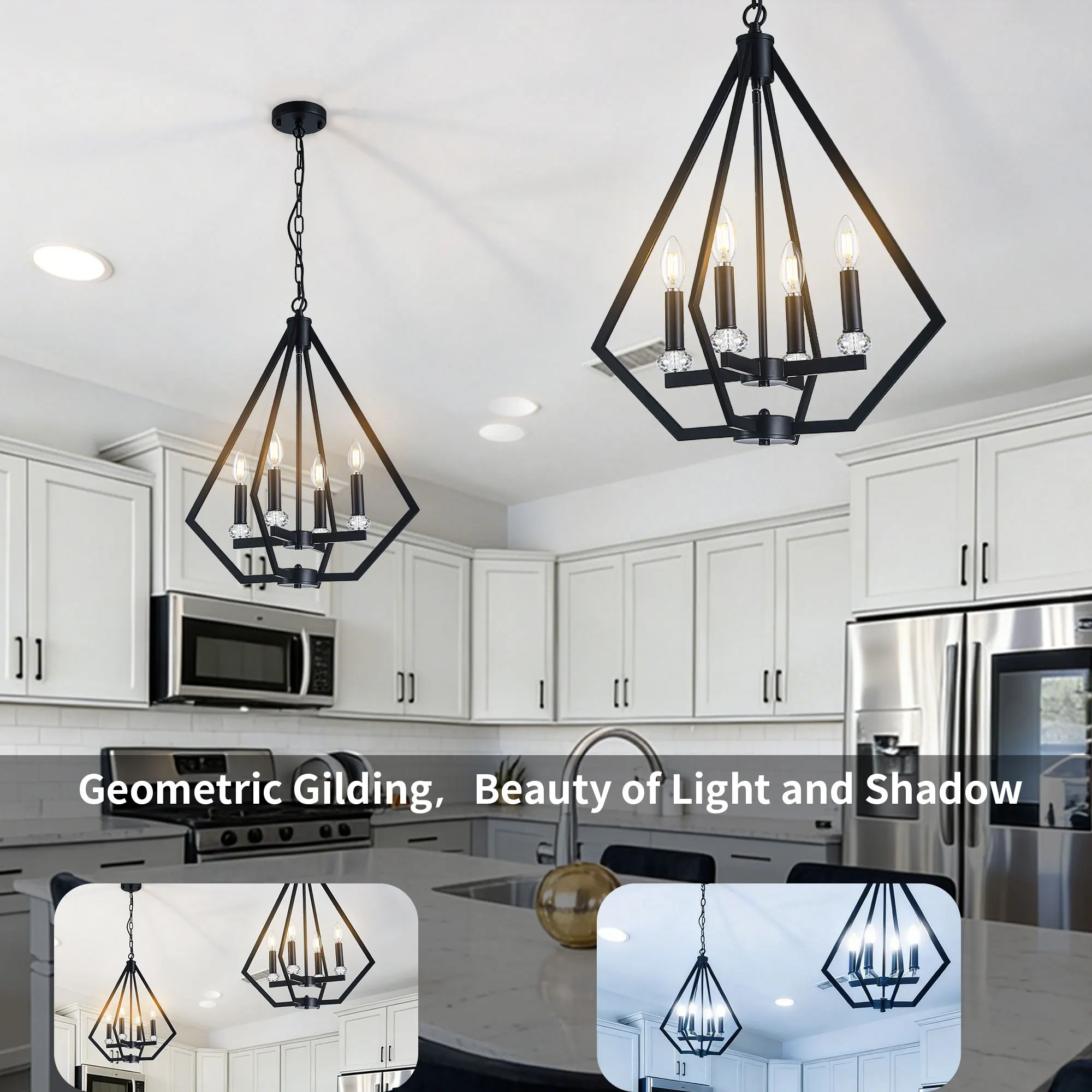 Modern 4-Light Chandelier, image 7 of 10
