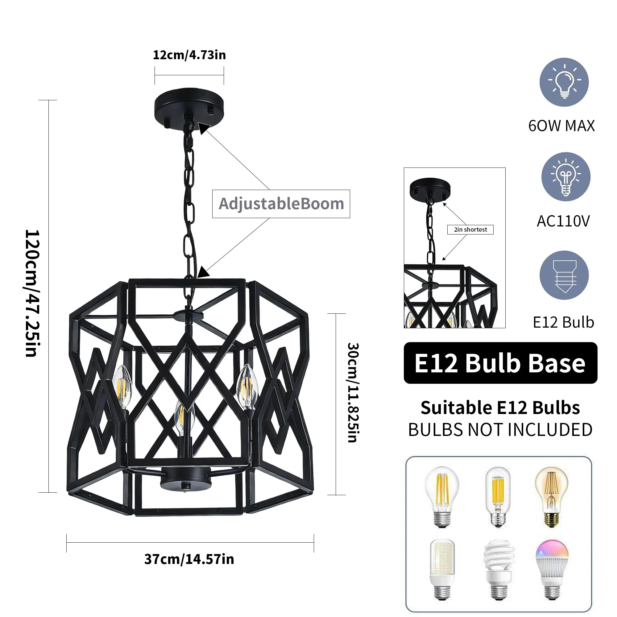 Industrial 3-Light Chandelier, 14.57 in, image 8 of 9