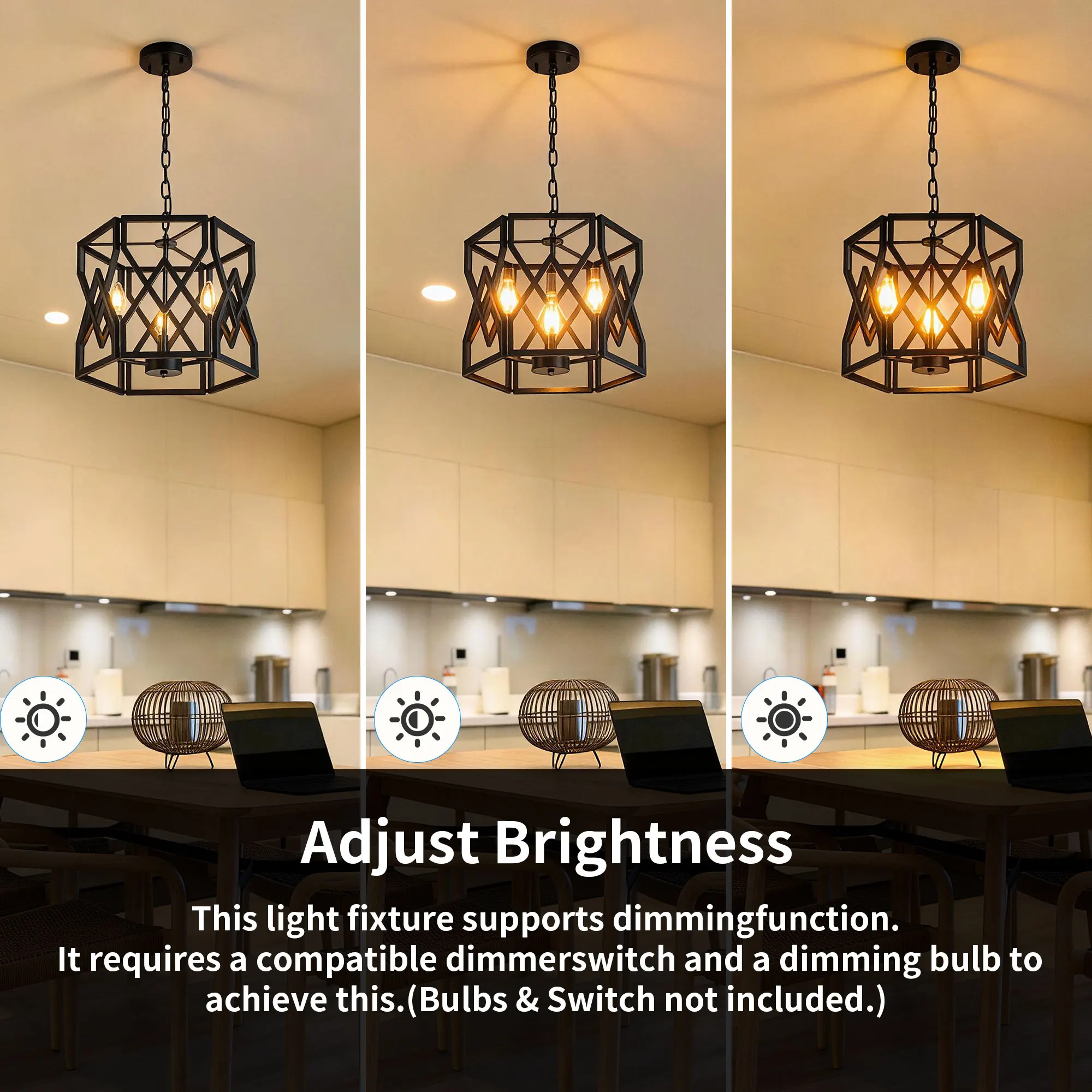 Industrial 3-Light Chandelier, 14.57 in, image 9 of 9