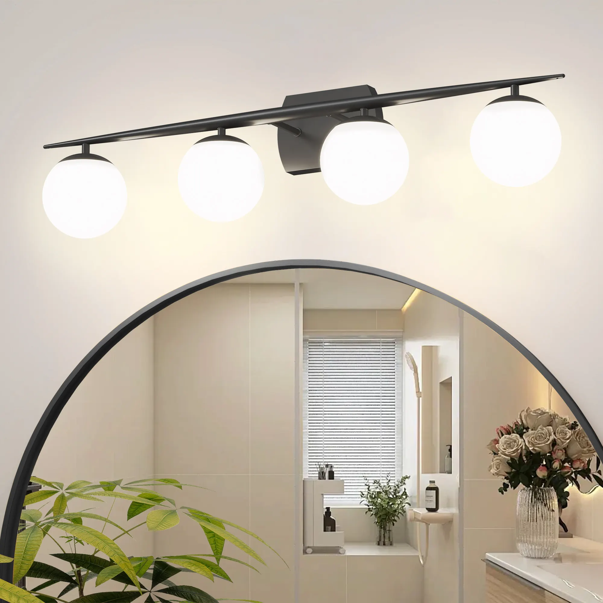 Modern Black 4-Light Glass Vanity Light