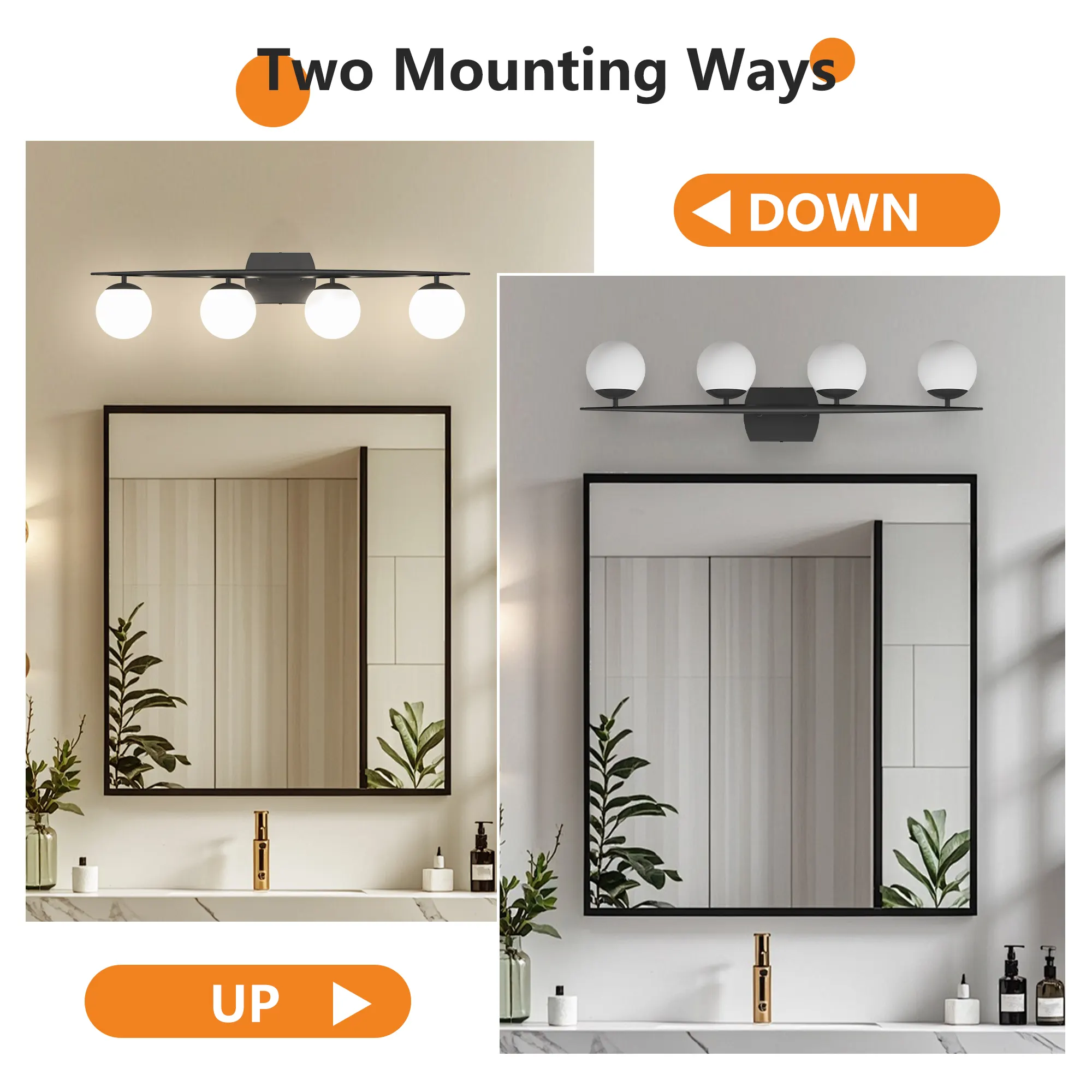 Modern Black 4-Light Glass Vanity Light, image 5 of 7