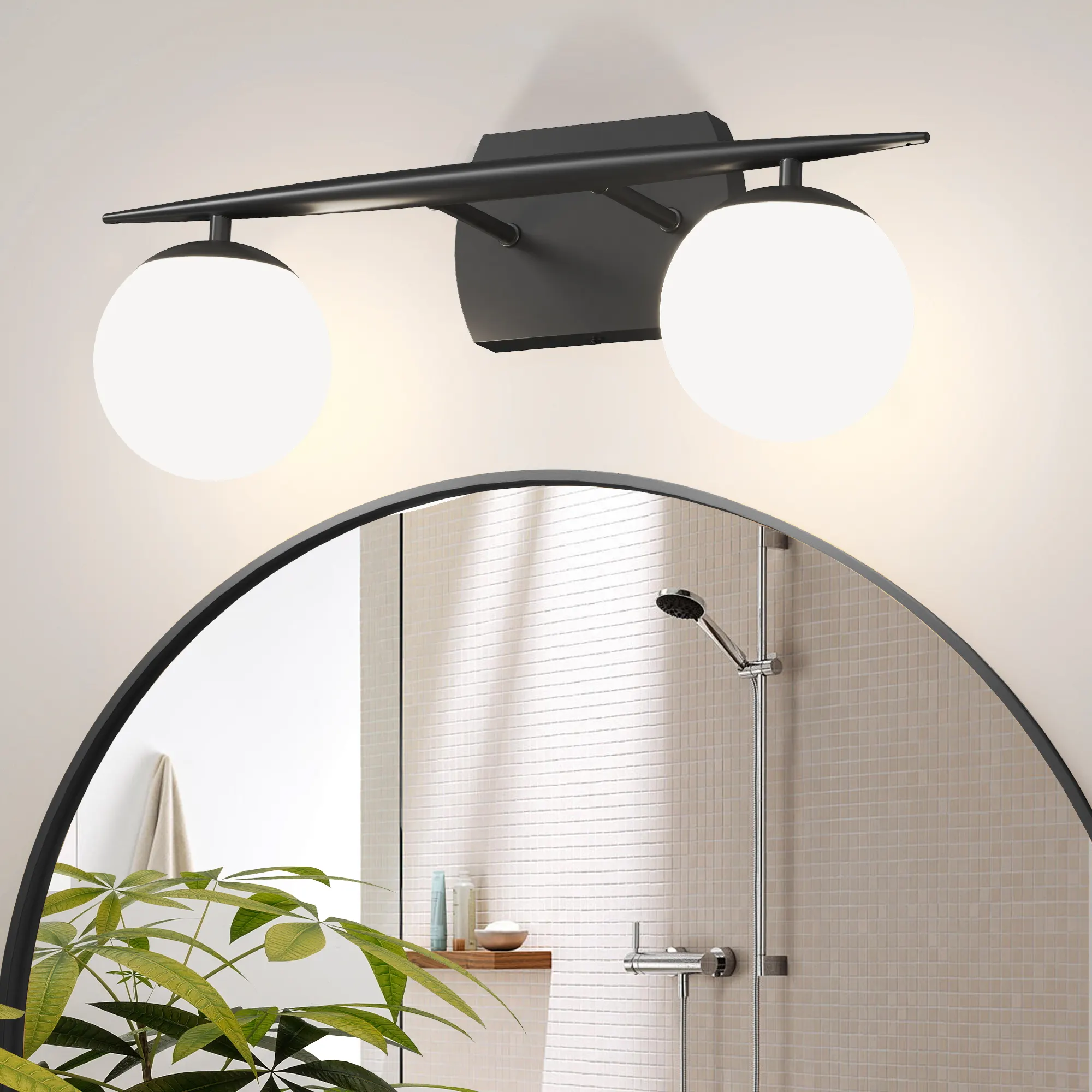 Modern Black 2-Light Glass Vanity Light