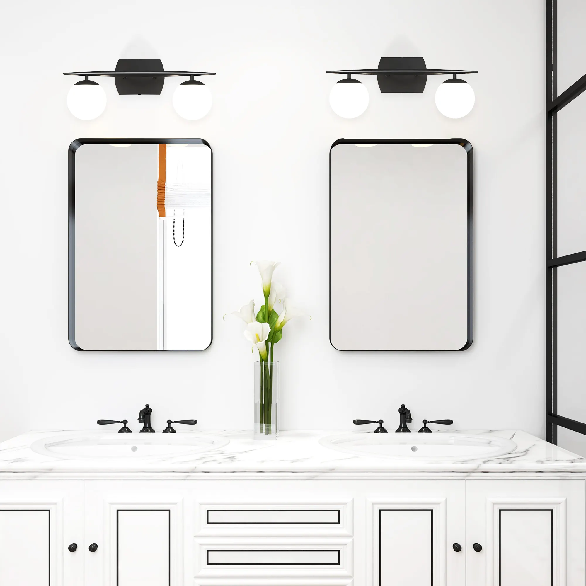 Modern Black 2-Light Glass Vanity Light, image 6 of 7