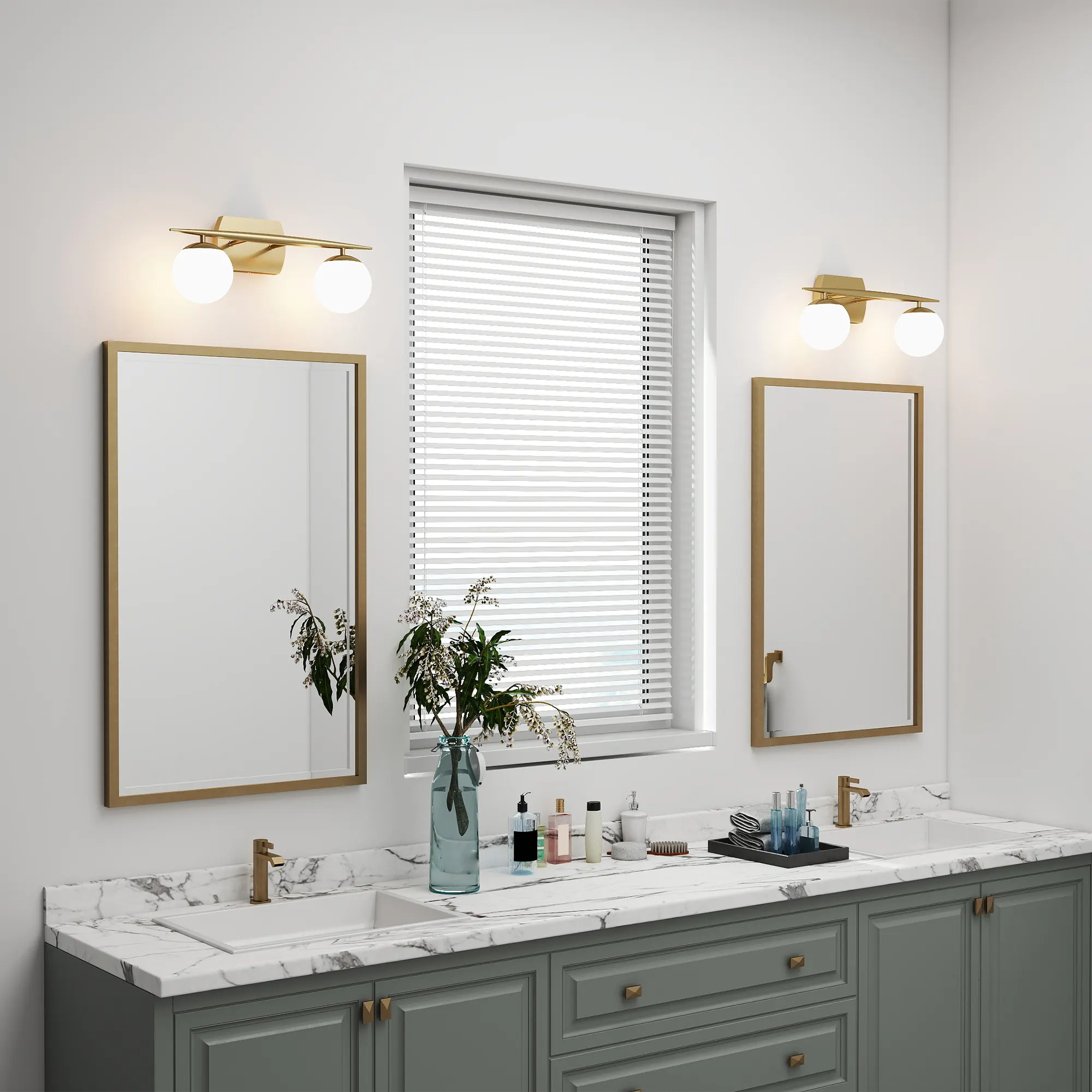 Modern Gold 2-Light Glass Vanity Light, image 2 of 7