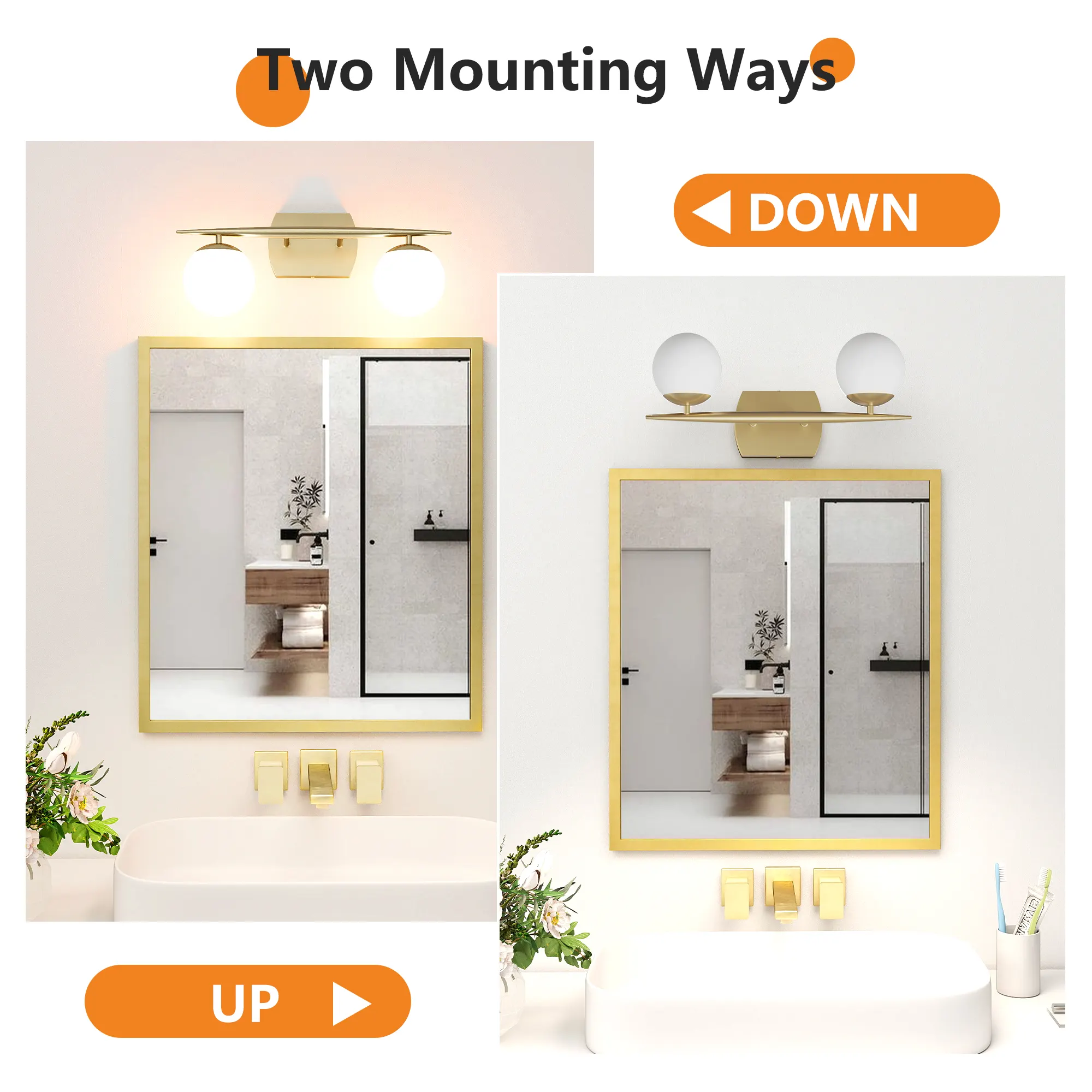 Modern Gold 2-Light Glass Vanity Light, image 5 of 7