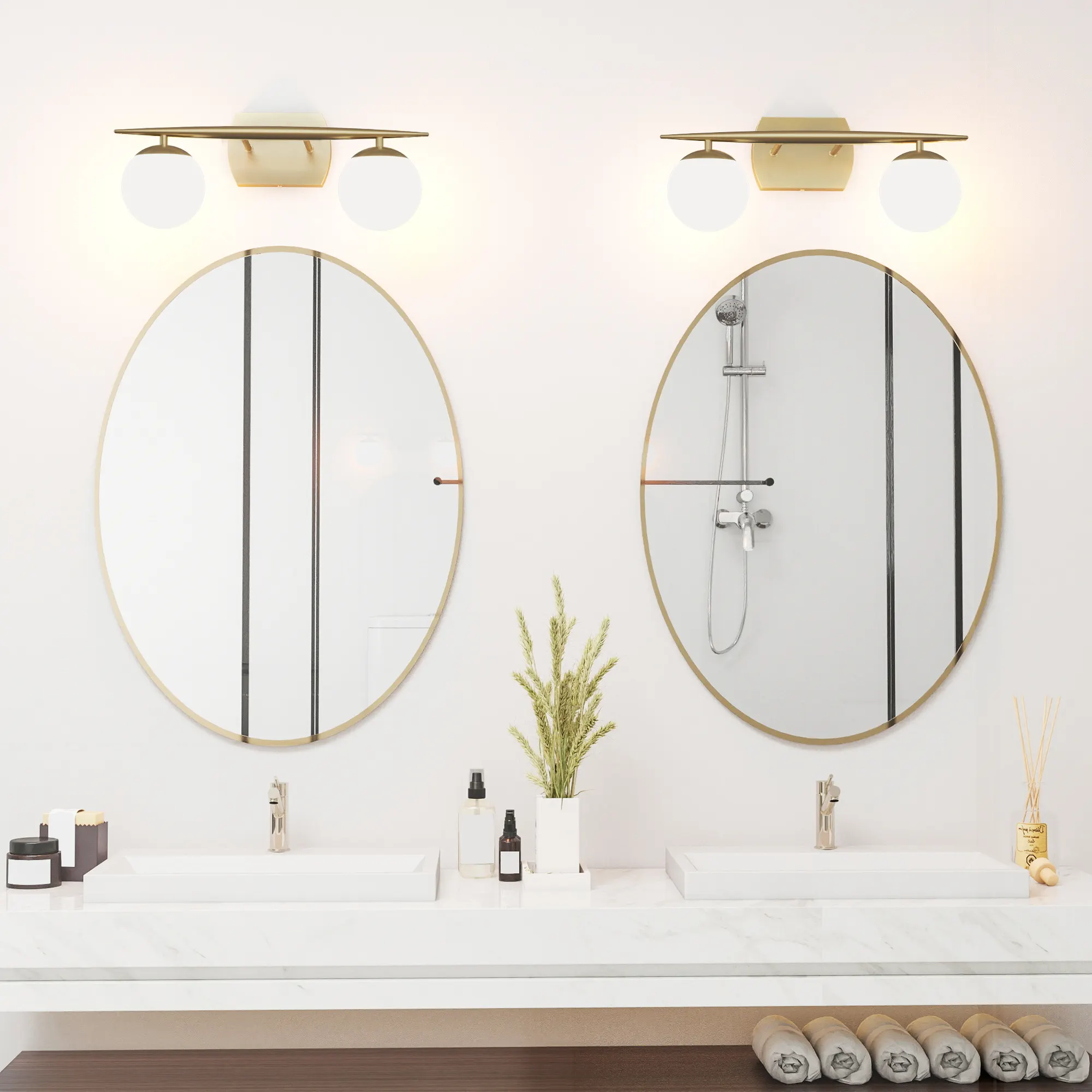 Modern Gold 2-Light Glass Vanity Light, image 7 of 7