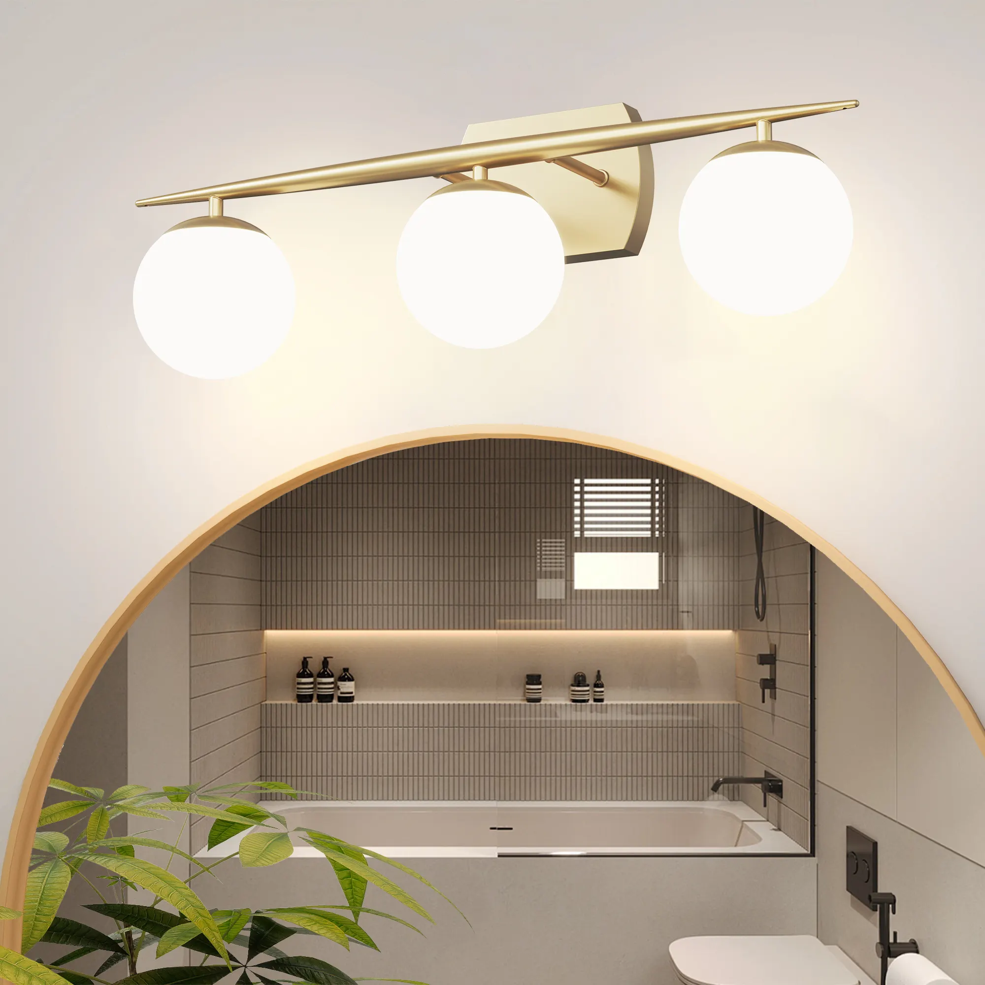 Modern Gold 3-Light Glass Vanity Light