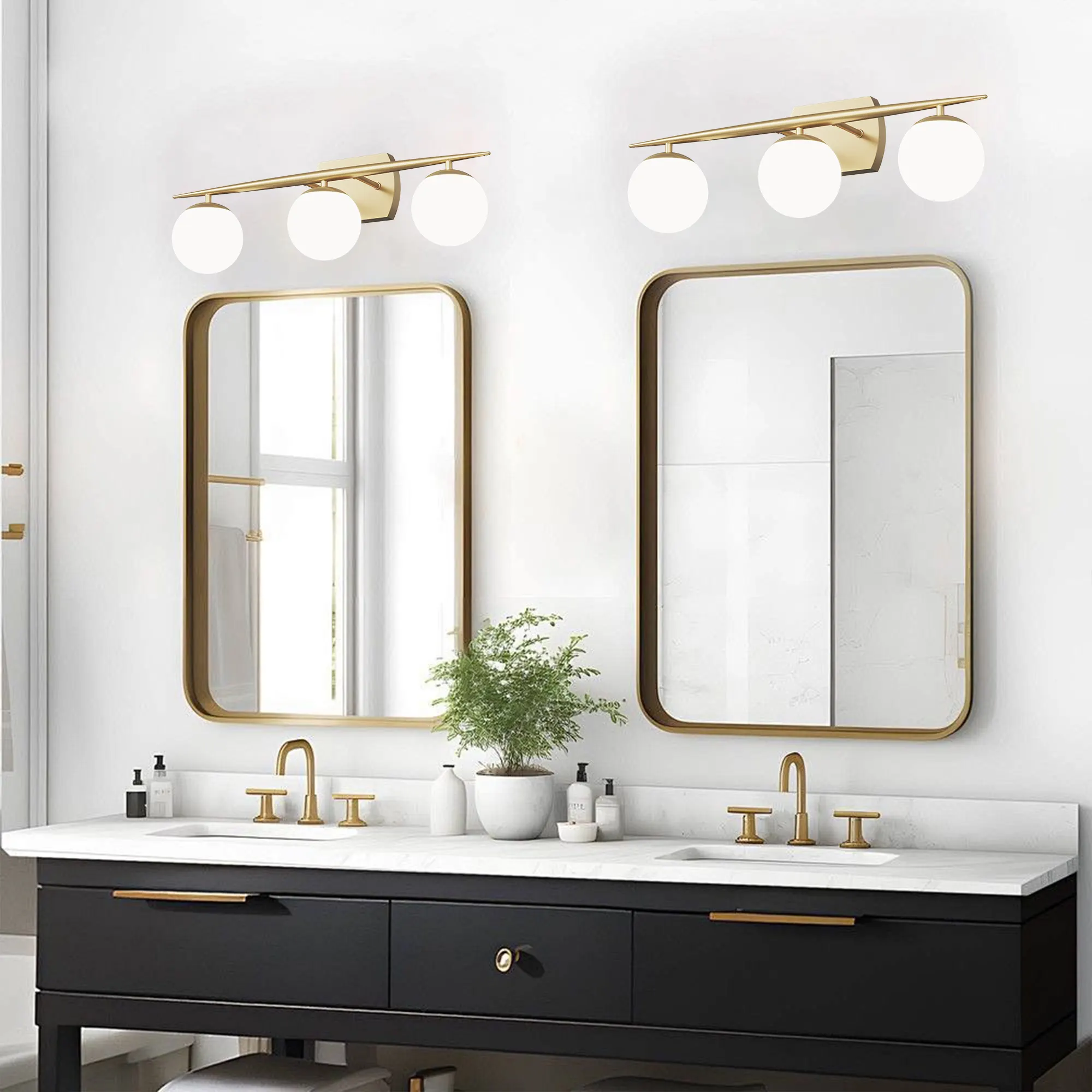 Modern Gold 3-Light Glass Vanity Light, image 2 of 7