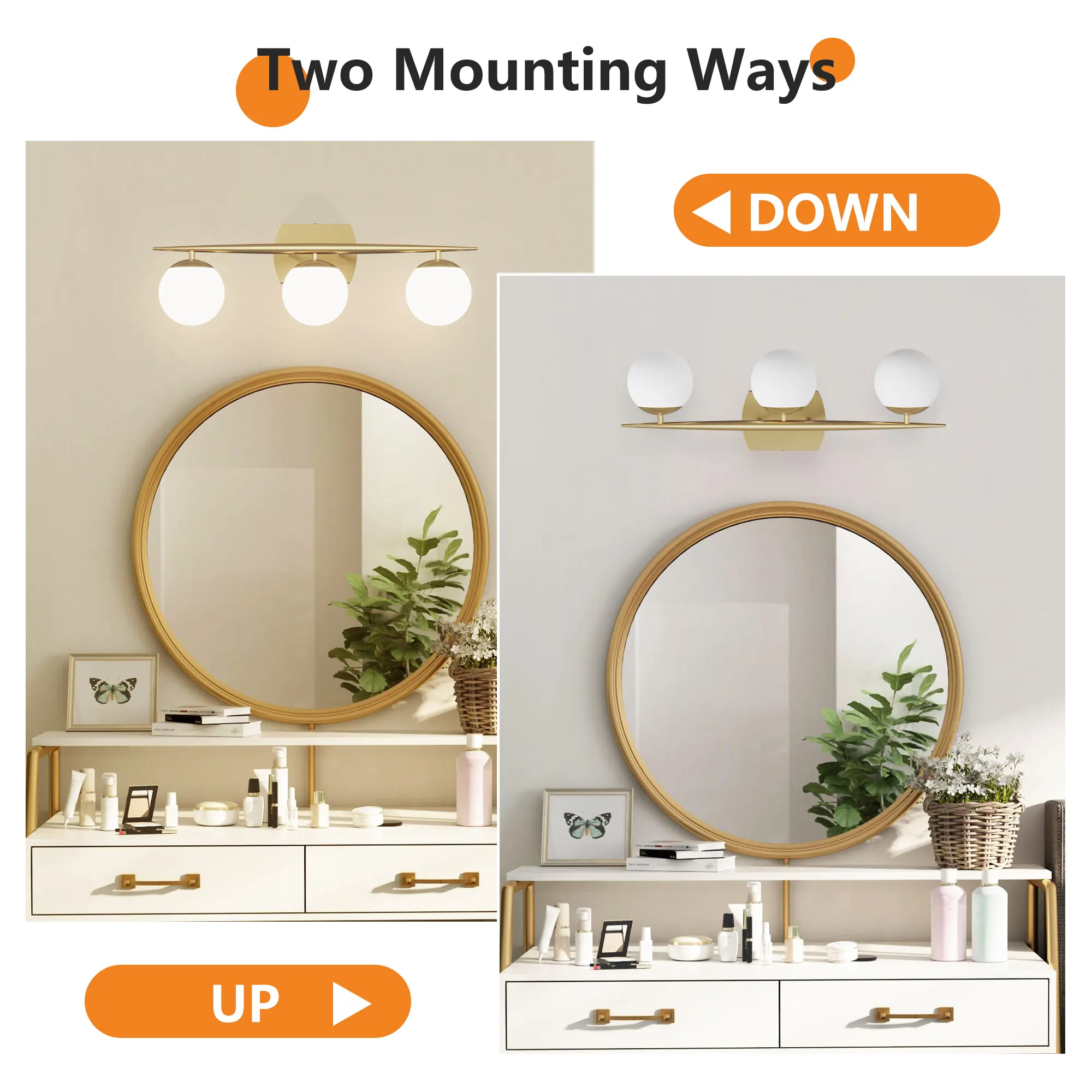 Modern Gold 3-Light Glass Vanity Light, image 5 of 7